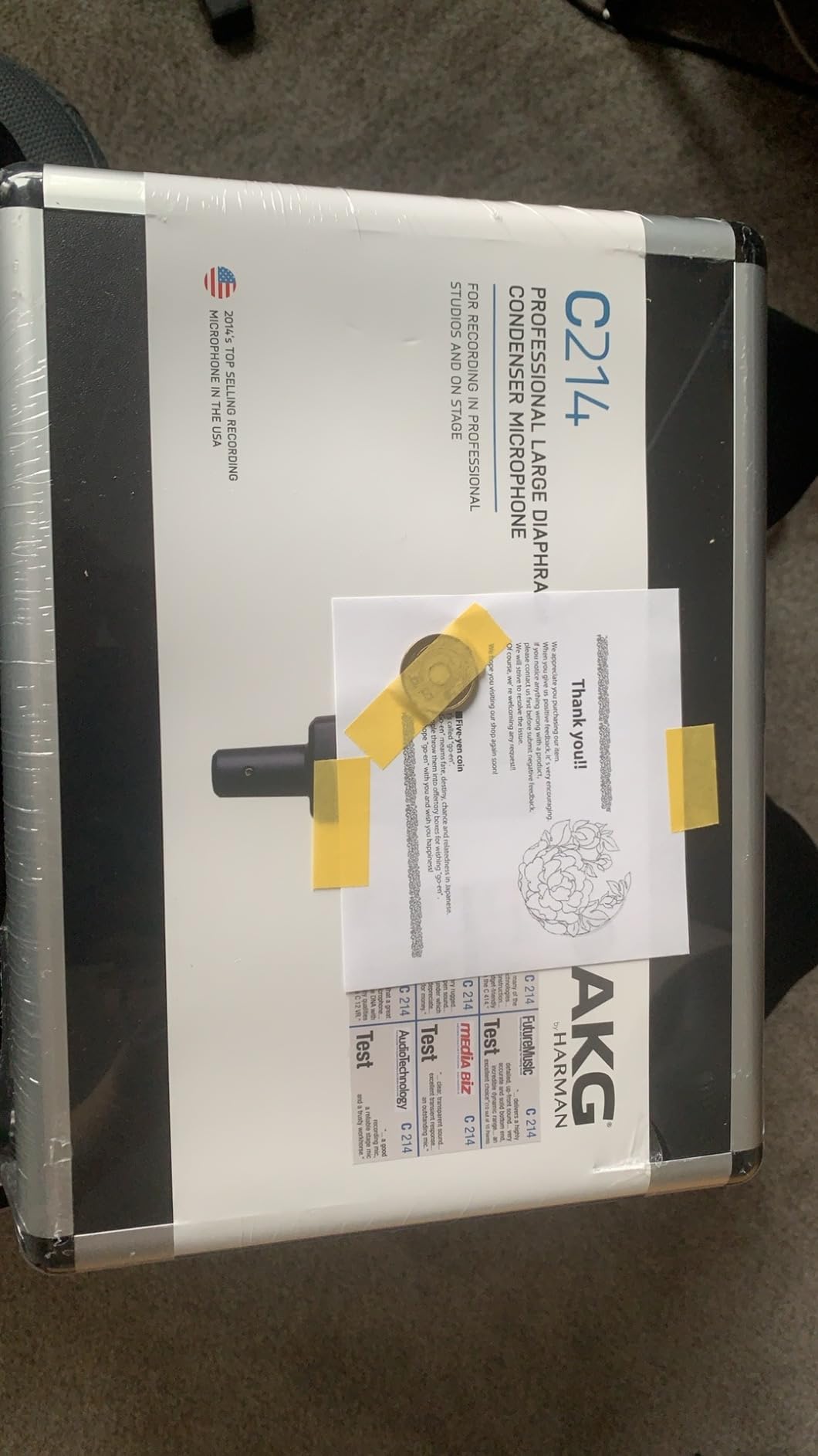 AKG Pro Audio C214 Studio Grade Professional Large Diaphragm, Single Capsule, Vocal and Instrument Condenser Microphone with Rugged Aluminum Carrying Case. XLR Connector. Gray with Gold customer photo 1