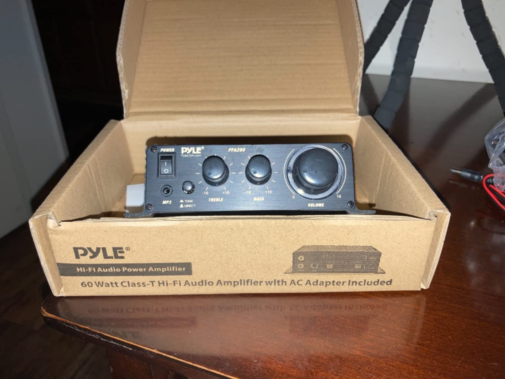 Pyle Home Mini Audio Amplifier - 60W Portable Dual Channel Surround Sound HiFi Stereo Receiver w/ 12V AC Adapter, AUX, MIC IN, Supports Smart Phone, iPhone, iPod, MP3 For 2-8ohm Speakers - Pyle PFA200 customer photo 2