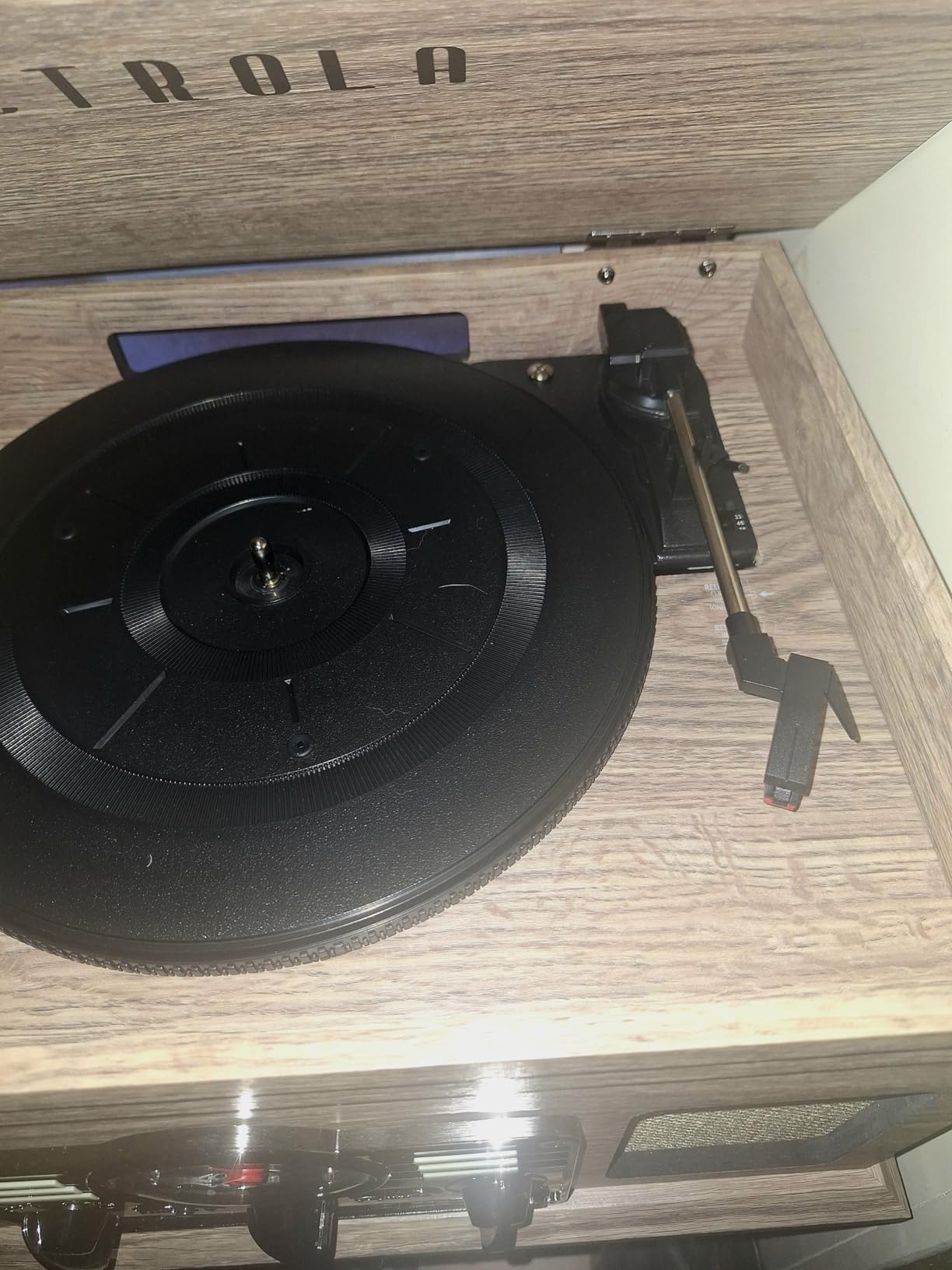 Victrola Quincy - 6-in-1 Bluetooth Record Player - Mahogany | Plays vinyl, CD, cassette and FM radio through built-in stereo speakers, Bluetooth and aux streaming, headphone jack customer photo 2