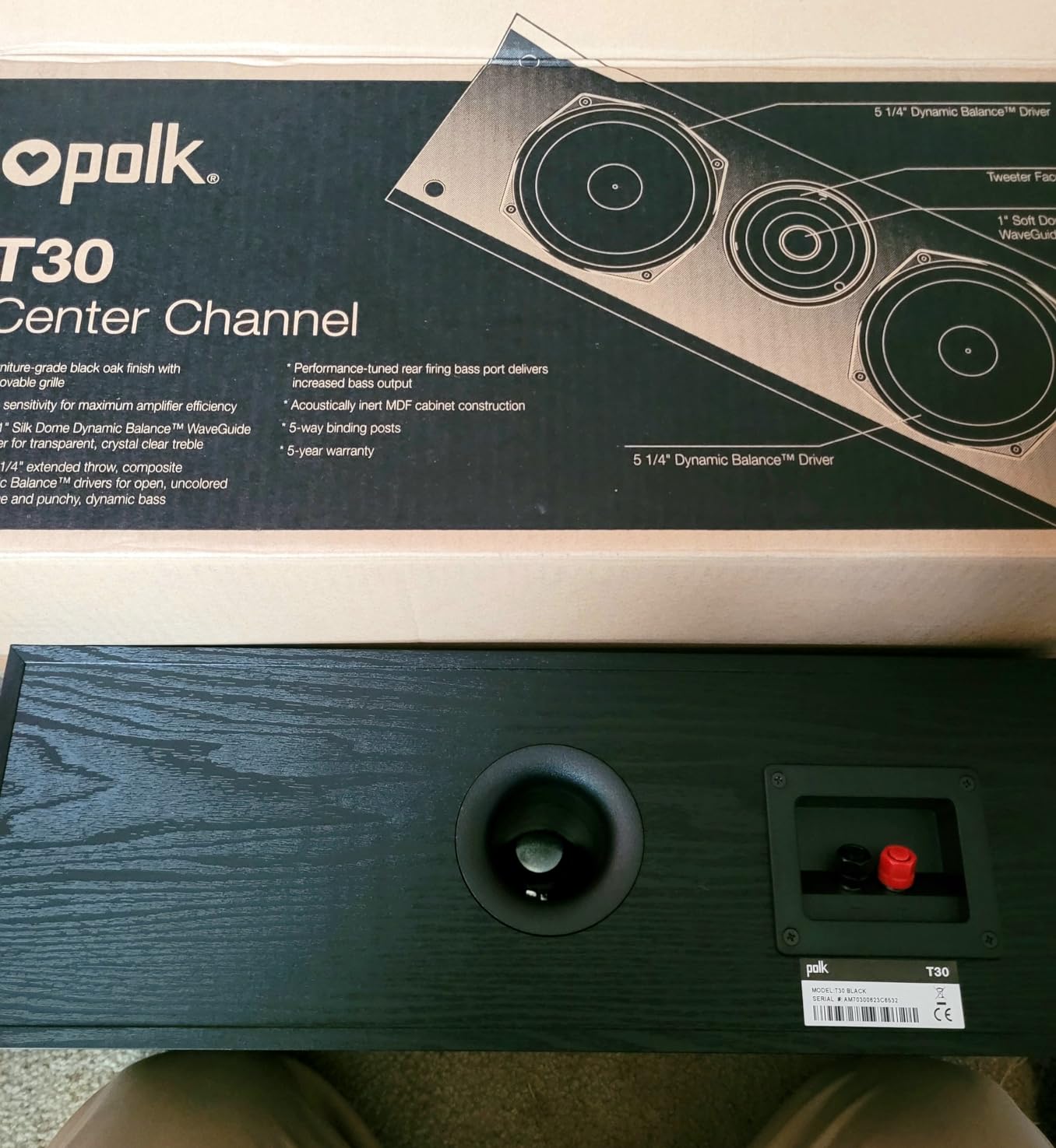 Polk Audio T30 Home Theater Center Channel Speaker, 100W Single, Black | Vocal Clarity, Hi-Res Audio with Deep Bass Response, Dolby and DTS customer photo 2