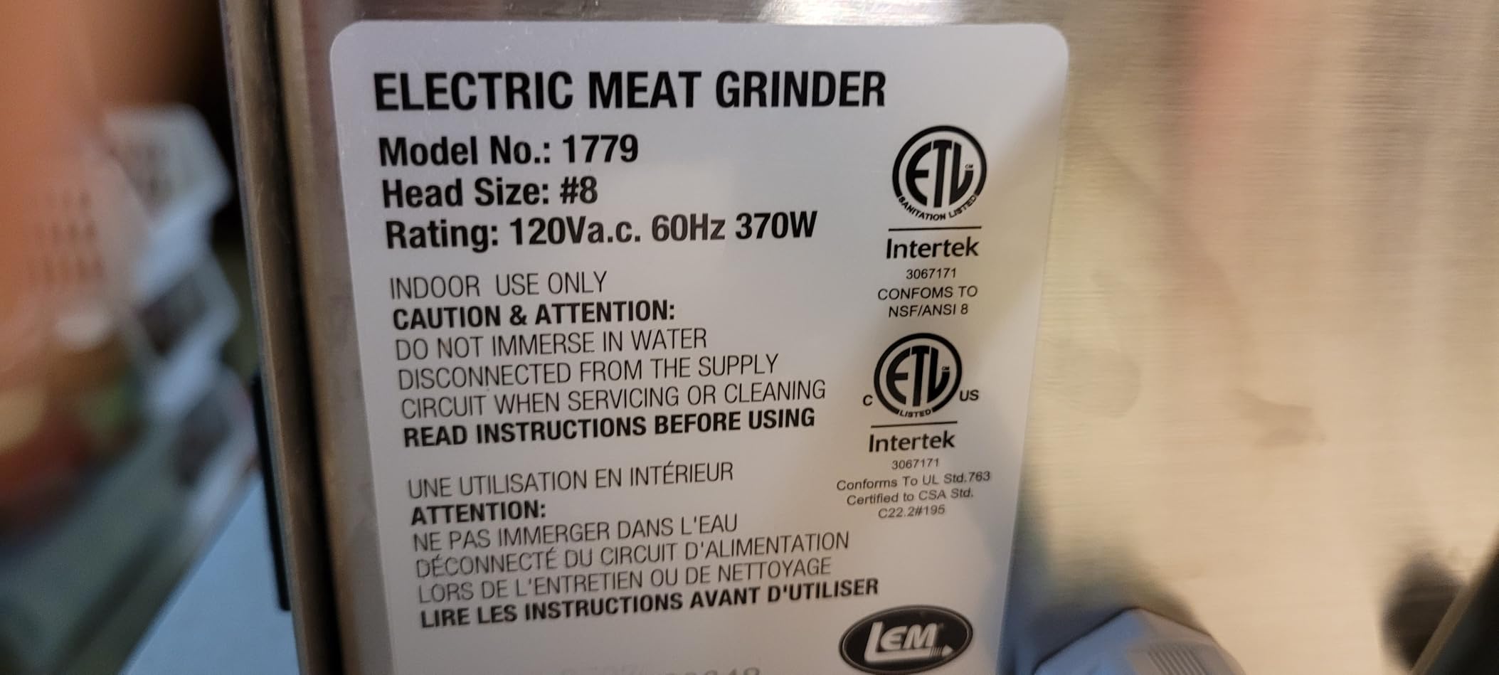 LEM Products BigBite #8 Meat Grinder, Electric Meat Grinder | Kitchen Appliance for Home Use, Heavy-Duty Food Processor for Grinding and Sausage Stuffing, 0.5 HP, Stainless Steel customer photo 2