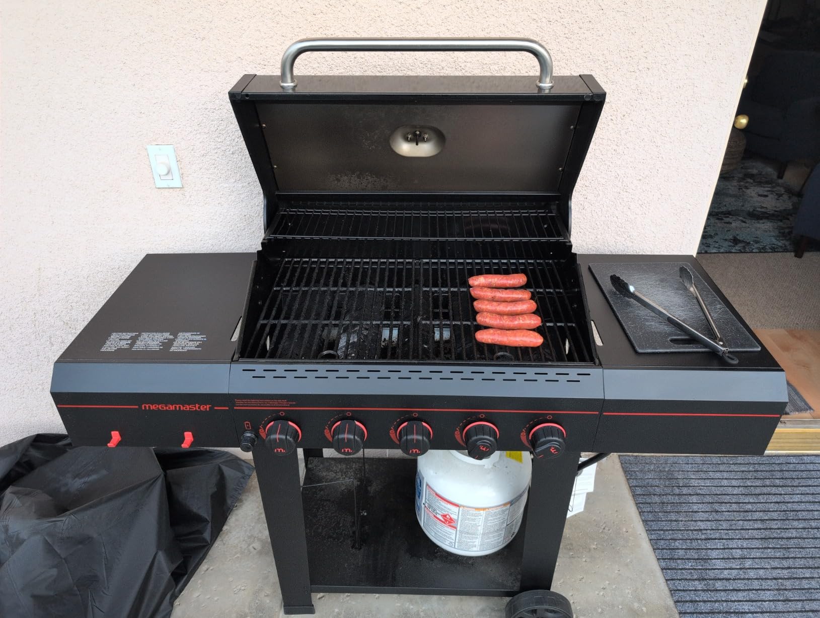 Megamaster Cart 5 Burner Gas Grill, Side Tables with Accessory Hooks, Black | 50,000 BTUs, Built-In Thermometer, 656 SQ. In. Cooking Space customer photo 1