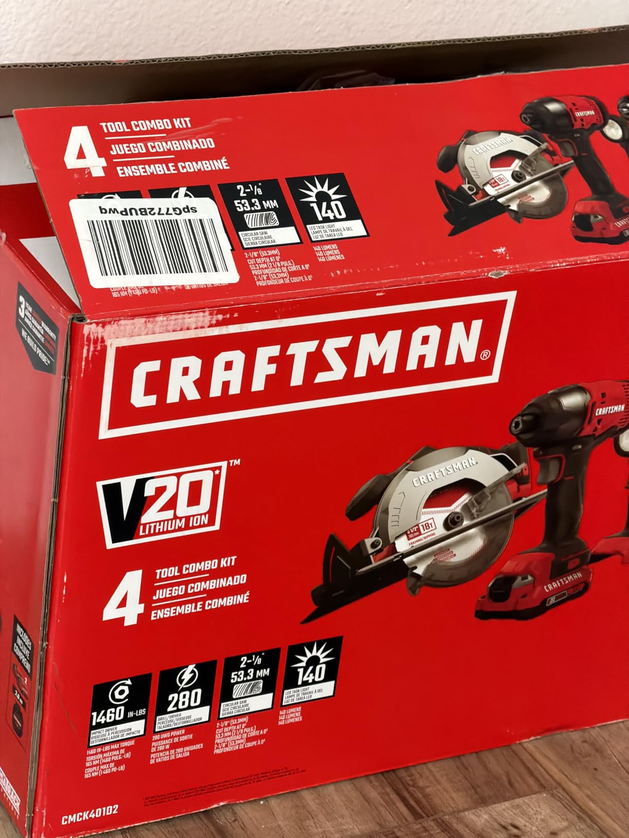 CRAFTSMAN V20 MAX Cordless Power Tool Kit, Circular Saw with 6 1/2 inch Blade, 1/4 inch Impact Driver, 1/2 inch Drill/Driver, LED Task Light, Battery and Charger Included (CMCK401D2AM) customer photo 1