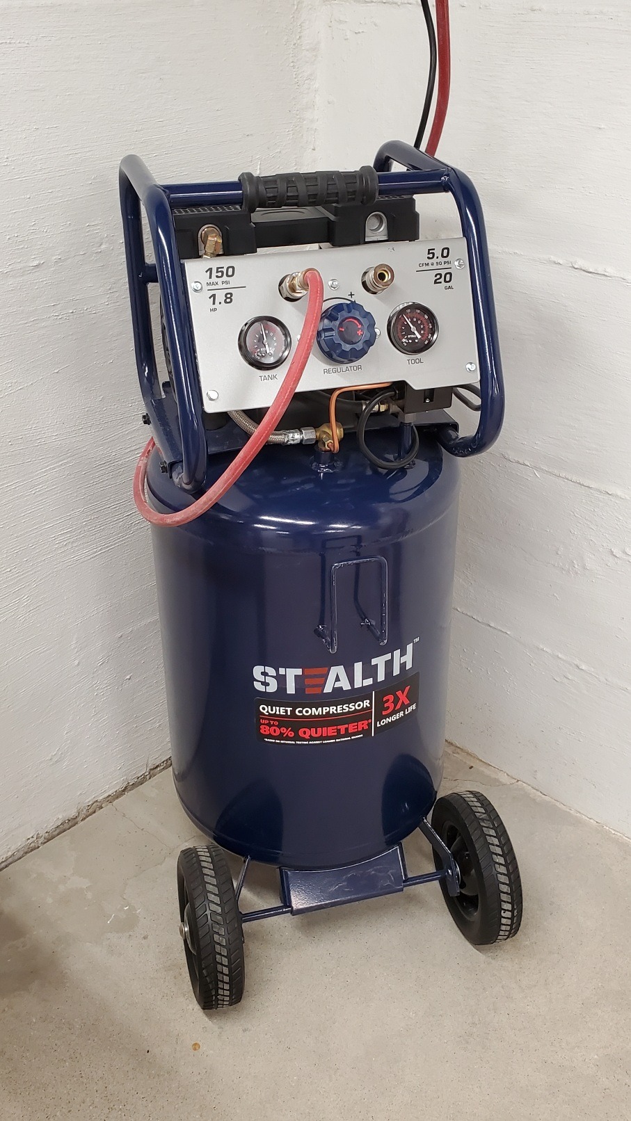 Stealth 20 Gallon Ultra Quiet Air Compressor, 1.8 HP Oil-Free Peak 150 PSI 68 Decibel, 5.5 CFM @ 40 PSI 5 CFM @ 90 PSI customer photo 1