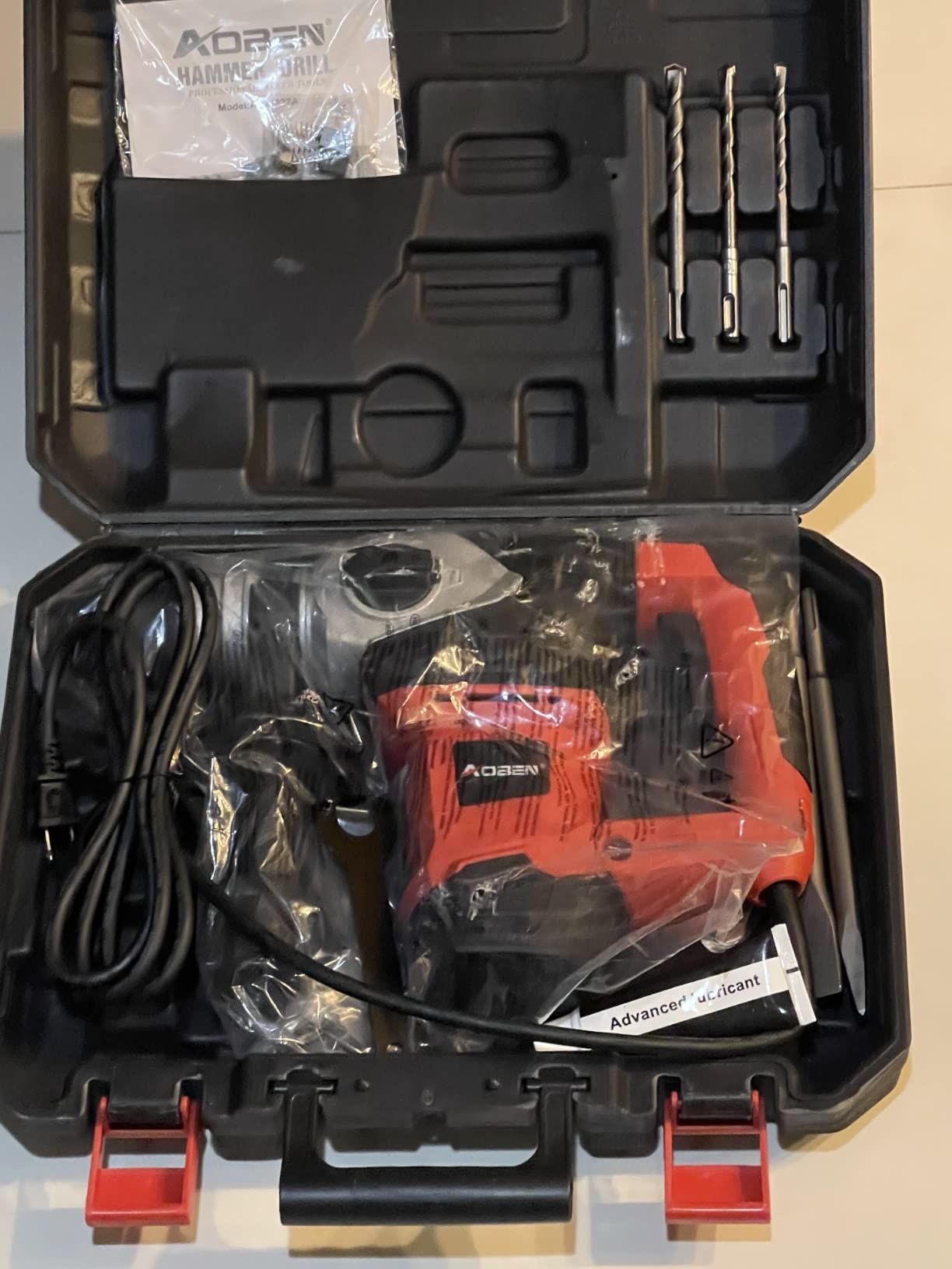 AOBEN Rotary Hammer Drill with Vibration Control and Safety Clutch, 13 Amp Heavy Duty 1-1/4 Inch SDS-Plus Demolition Hammer for Concrete-Including 3 Drill Bits, Flat/Point Chisels customer photo 2