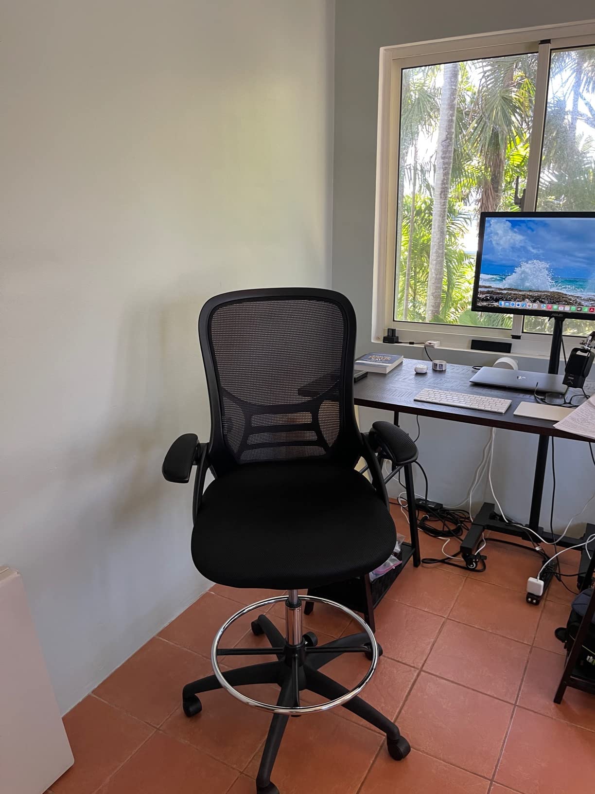Drafting Chair Tall Office Chair High-Back Mesh Standing Desk Stool with Adjustable Footrest Ring and Flip-Up Arms Black customer photo 2