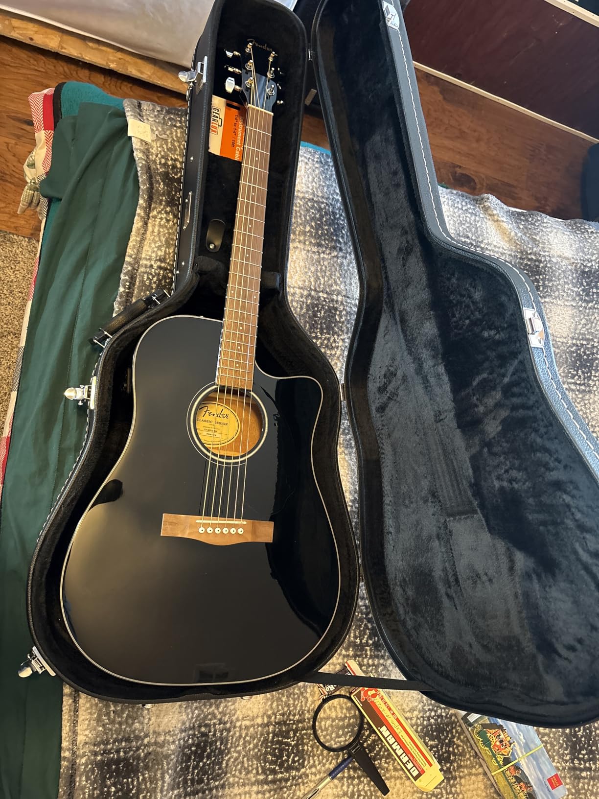 Fender CD-60SCE Solid Top Dreadnought Acoustic-Electric Guitar - Black Bundle with Hard Case customer photo 1