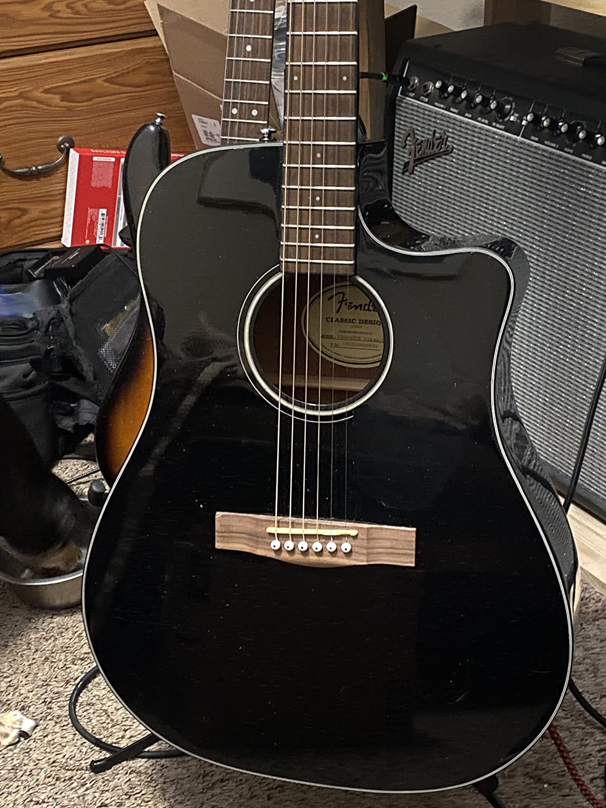 Fender CD-60SCE Solid Top Dreadnought Acoustic-Electric Guitar - Black Bundle with Hard Case customer photo 2