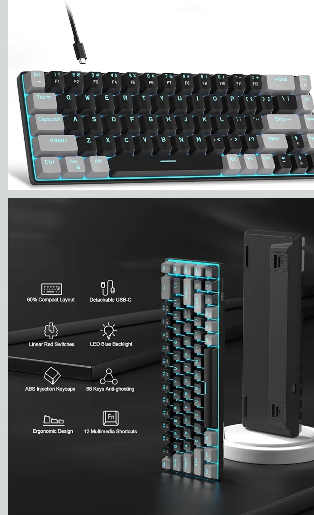 MageGee Portable 60% Mechanical Gaming Keyboard, MK-Box LED Backlit Compact 68 Keys Mini Wired Office Keyboard with Red Switch for Windows Laptop PC Mac - Black/Grey customer photo 1