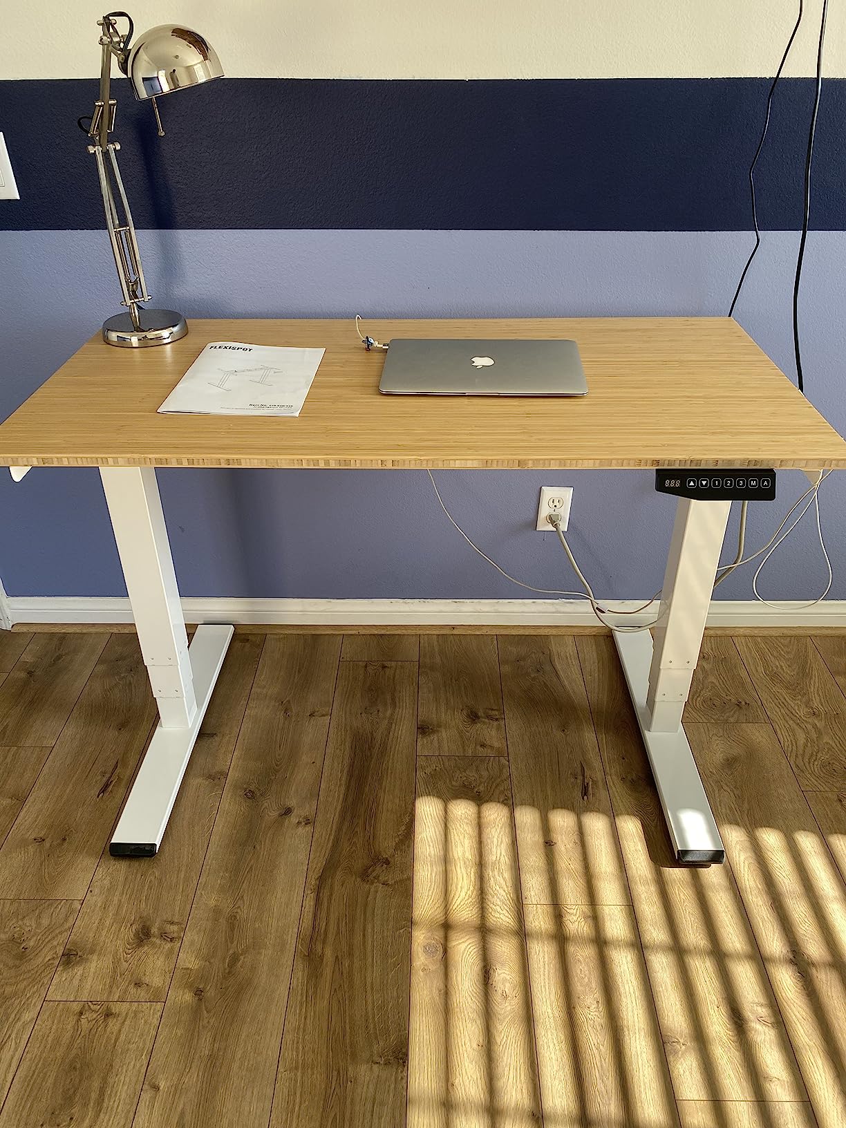 48 Inch Bamboo Standing Desk, 3 Stage Dual Motor Height Adjustable Desk | One-Piece Top, 220 lbs, Sit Stand Desk with 4 Memory Presets for Home Office (Black Frame/ 48
