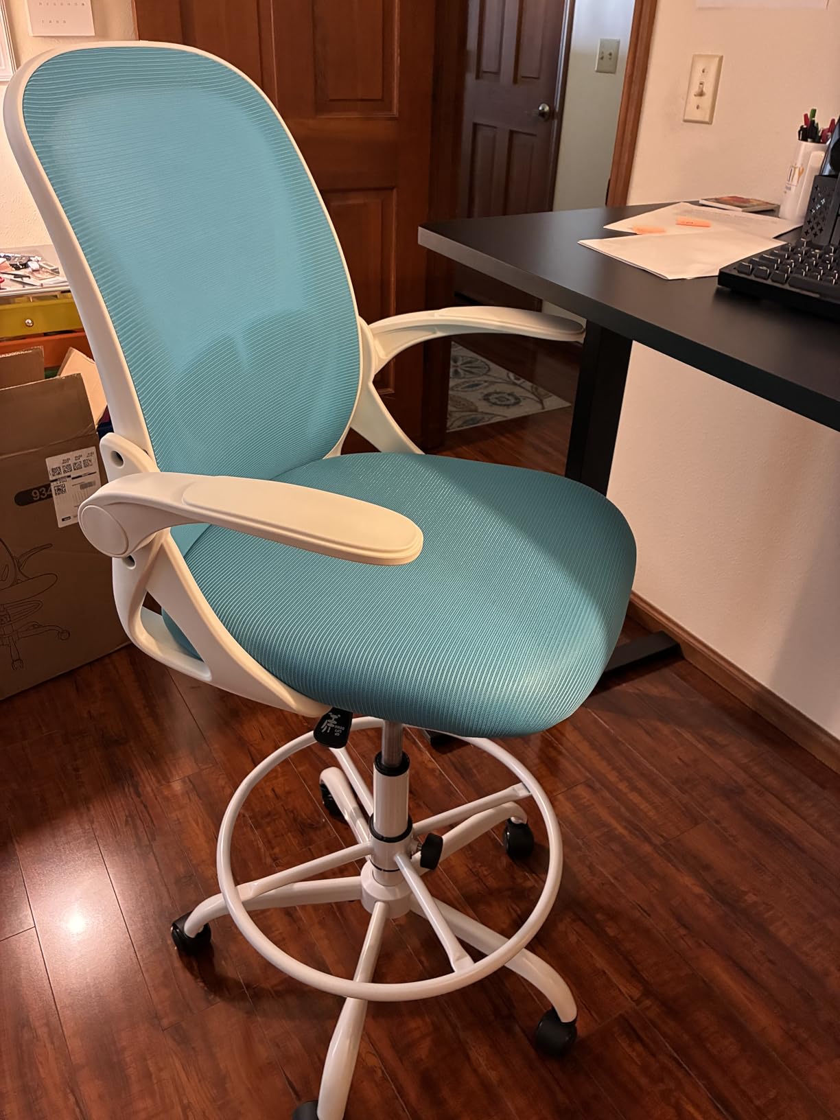 Drafting Chair Tall Office Chair with Flip-up Armrests Executive Ergonomic Computer Standing Desk Chair with Lumbar Support and Adjustable Footrest Ring (Black) customer photo 1