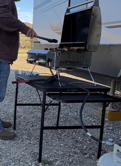 Nice C Folding Grill Table, Camping Tailgate Metal Table, 2 Tier Mesh Grill Station, with Metal Folding Adjustable Height&Width, Mesh Net, Carry Handle, for Outdoor customer photo 1
