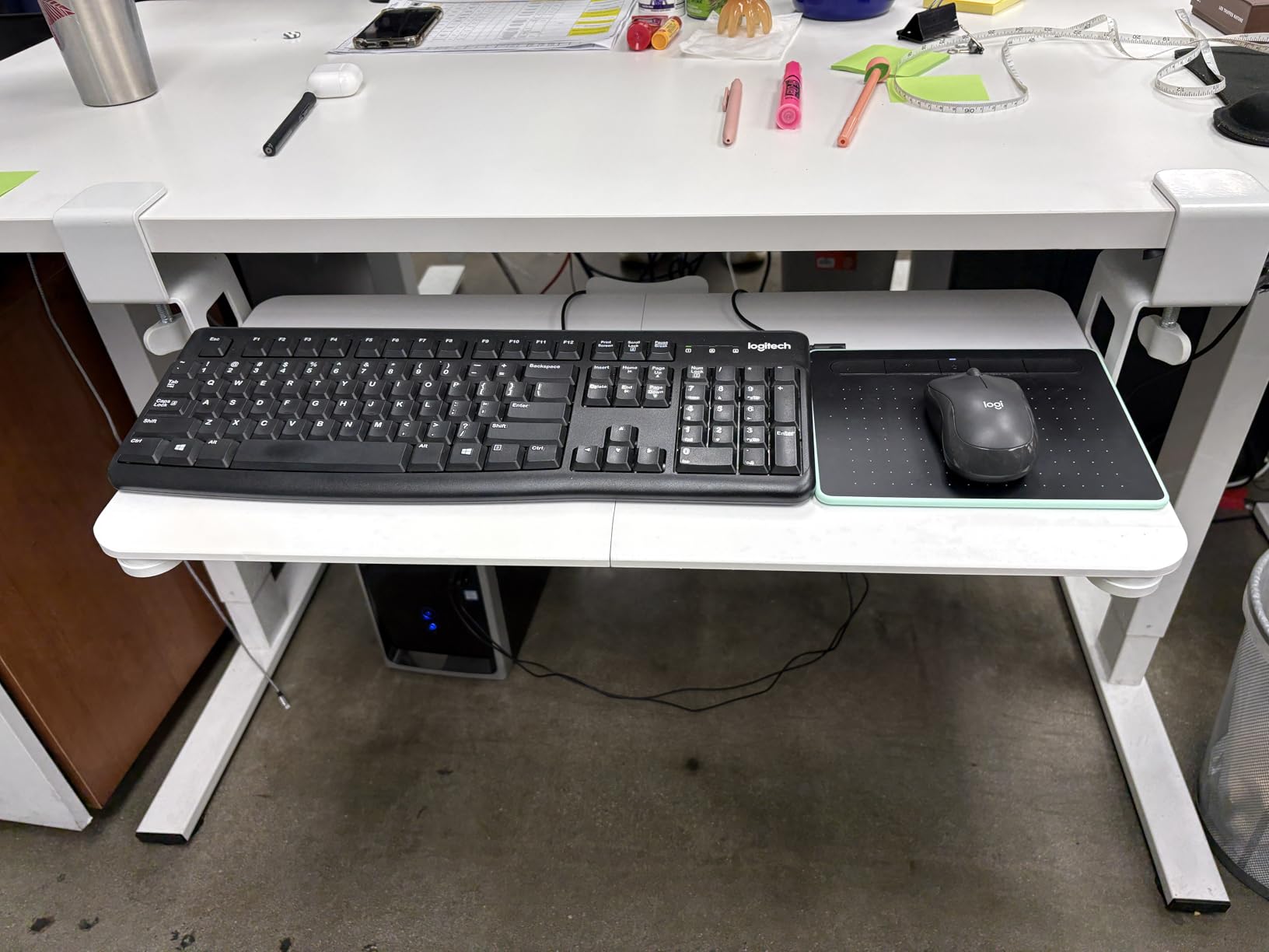 BONTEC Under Desk Keyboard Tray, Pull-Out Keyboard & Mouse Platform | C-Clamp Mount, Space-Saving Ergonomic Slide-Out Drawer, 31.3 in Including Clamps, 20 x 11.8 in Tray, Black customer photo 2