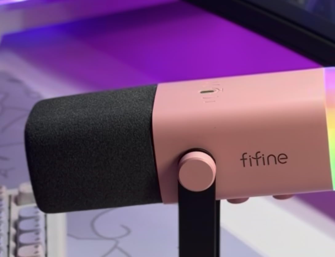 FIFINE USB/XLR Dynamic Microphone for Podcast Recording, PC Computer Gaming Streaming Mic with RGB Light, Mute Button, Headphones Jack, Desktop Stand, Vocal Mic for Singing YouTube-AmpliGame AM8 customer photo 2