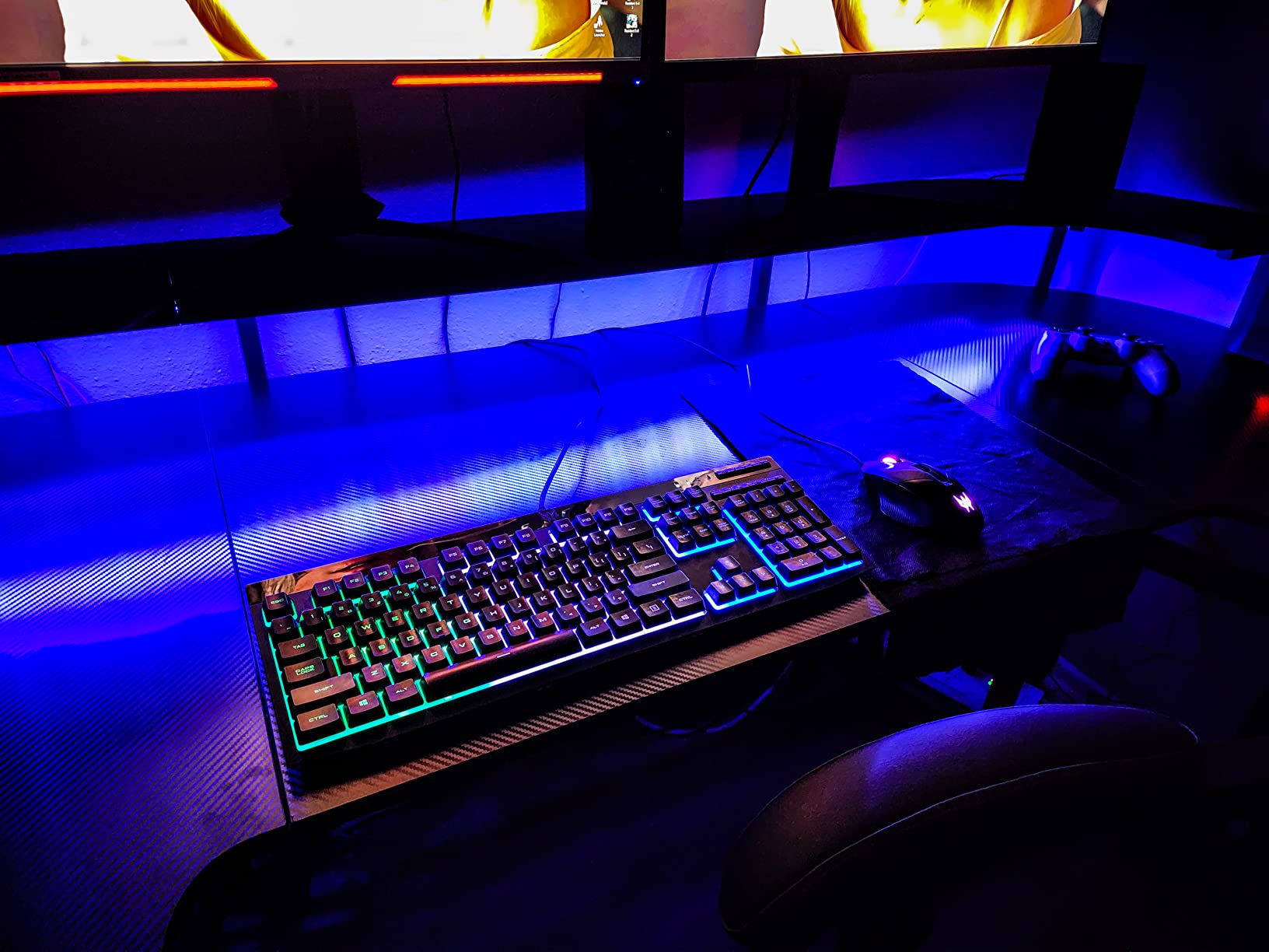 Tribesigns 75 Inch Gaming Desk with Monitor Shelf, Large PC Computer Desk with LED Lights, Gaming Table Gamer Desk for Bedroom, Home Office, Black customer photo 2