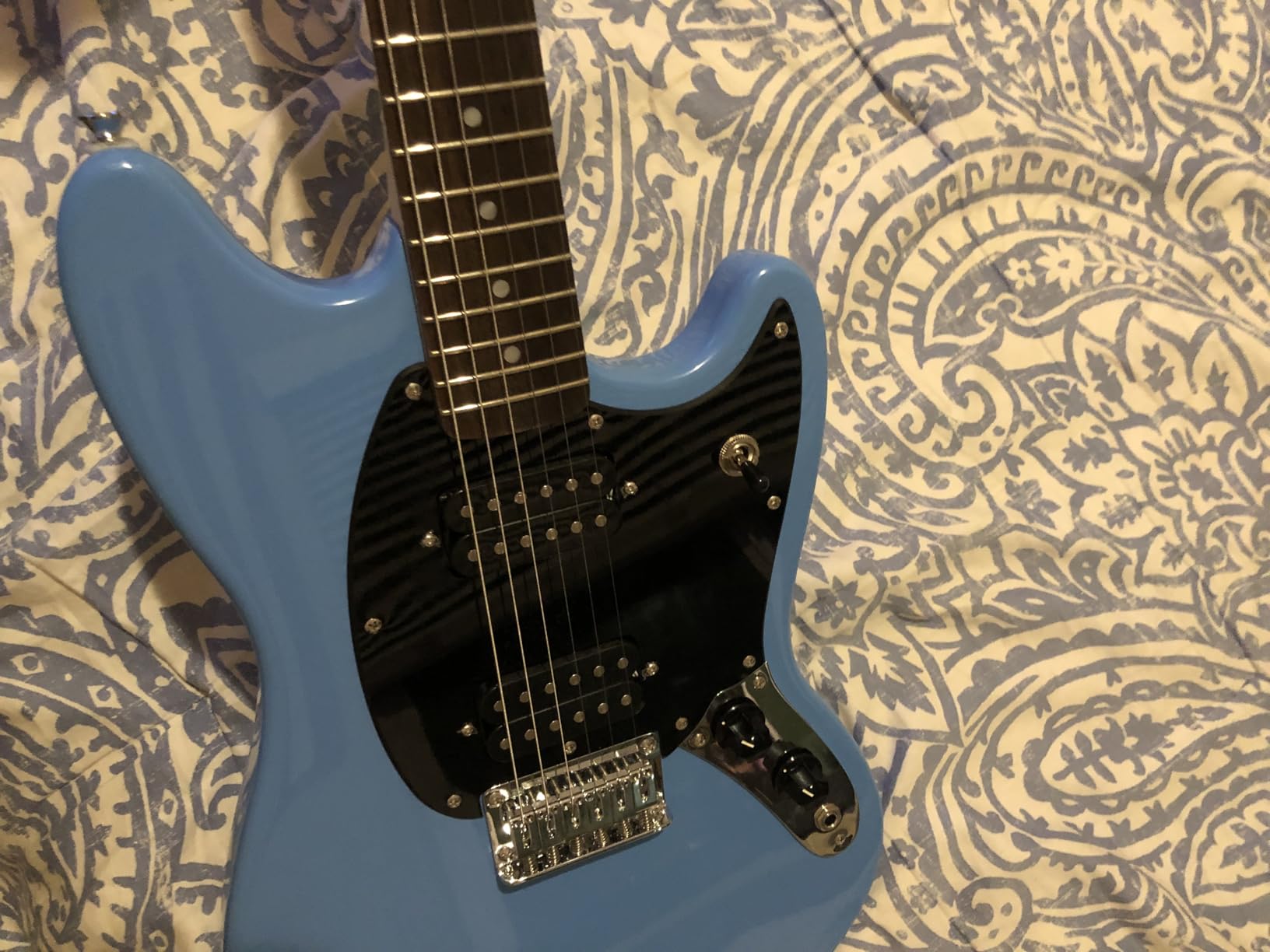Squier Sonic Mustang Electric Guitar, California Blue, Laurel Fingerboard | 24 Short Scale, Poplar Body, 2 Single-Coil Pickups customer photo 1