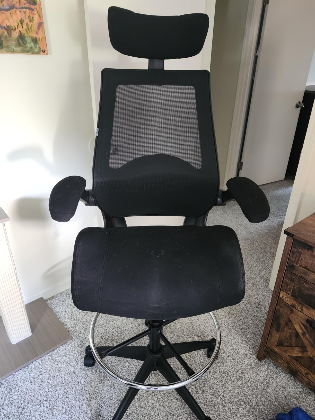 BOLISS Drafting Tall Office Chair 400lbs High Back Standing Desk Chair Comfortable with Flip up Armrests Lumbar Support Adjustable Big Footrest Ring(Black) customer photo 1