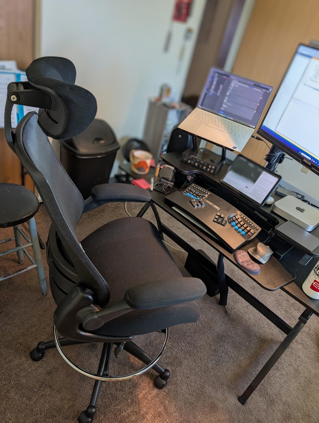 BOLISS Drafting Tall Office Chair 400lbs High Back Standing Desk Chair Comfortable with Flip up Armrests Lumbar Support Adjustable Big Footrest Ring(Black) customer photo 2