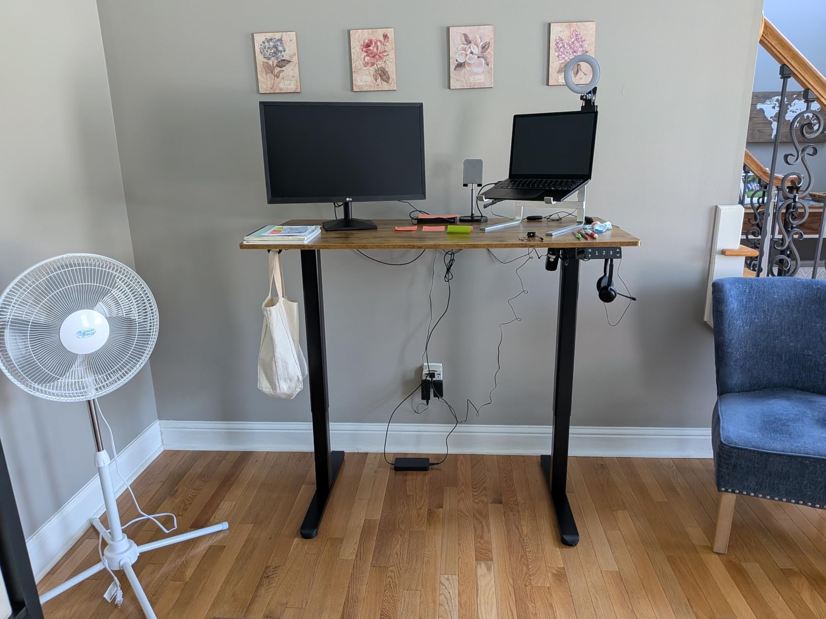 Claiks Electric Standing Desk, Adjustable Height Stand up Desk, 24x48 Inches Sit Stand Home Office Desk with Splice Board, Black Frame/Rustic Brown Top customer photo 2