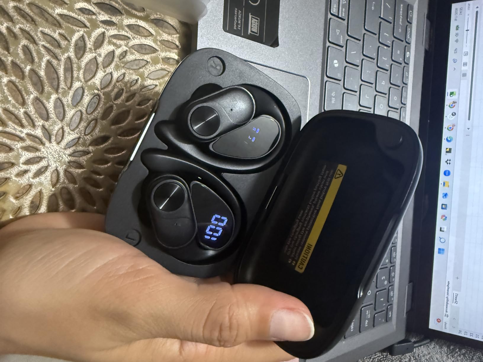 PocBuds Bluetooth Headphones Wireless Earbuds 80hrs Playtime Wireless Charging Case Digital Display Sports Ear Buds with Earhook Deep Bass IPX7 Waterproof Over-Ear Earphones customer photo 2