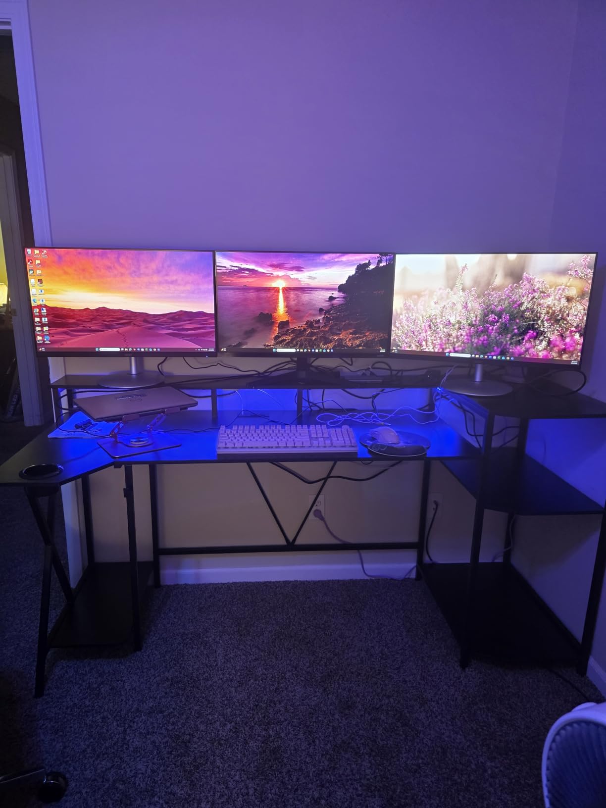 SEDETA Gaming Desk 70.8'' with LED Lights and Storage Shelves, Computer Desk with Monitor Stand, Power Outlets and Cup Holder, Large PC Gamer Desk, Gaming Table for Bedroom, Living Room, Black customer photo 1