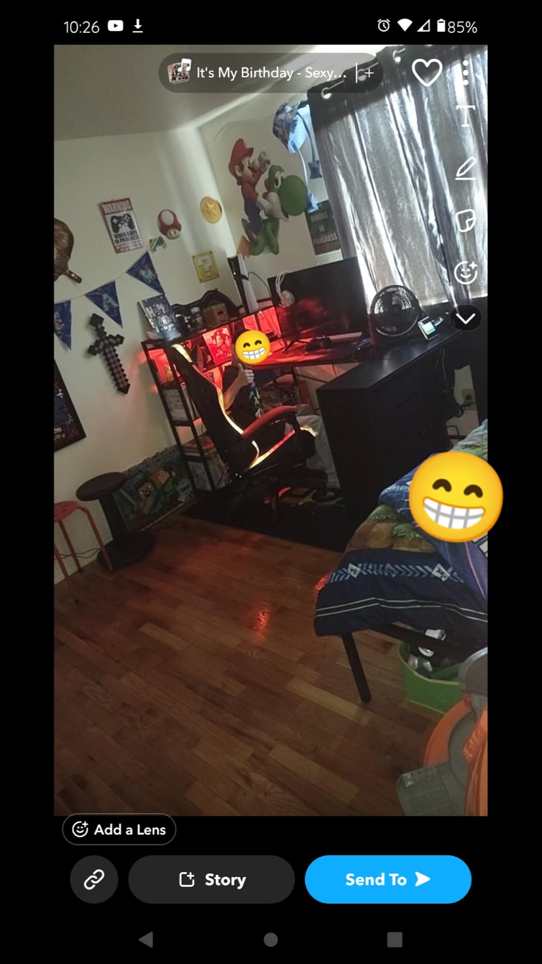 SEDETA L Shaped Gaming Desk, Reversible U Shaped Computer Desk with Power Outlet and Storage Shelves, Corner Gaming Desk with LED Lights, 3 Fabric Drawers, Black customer photo 1