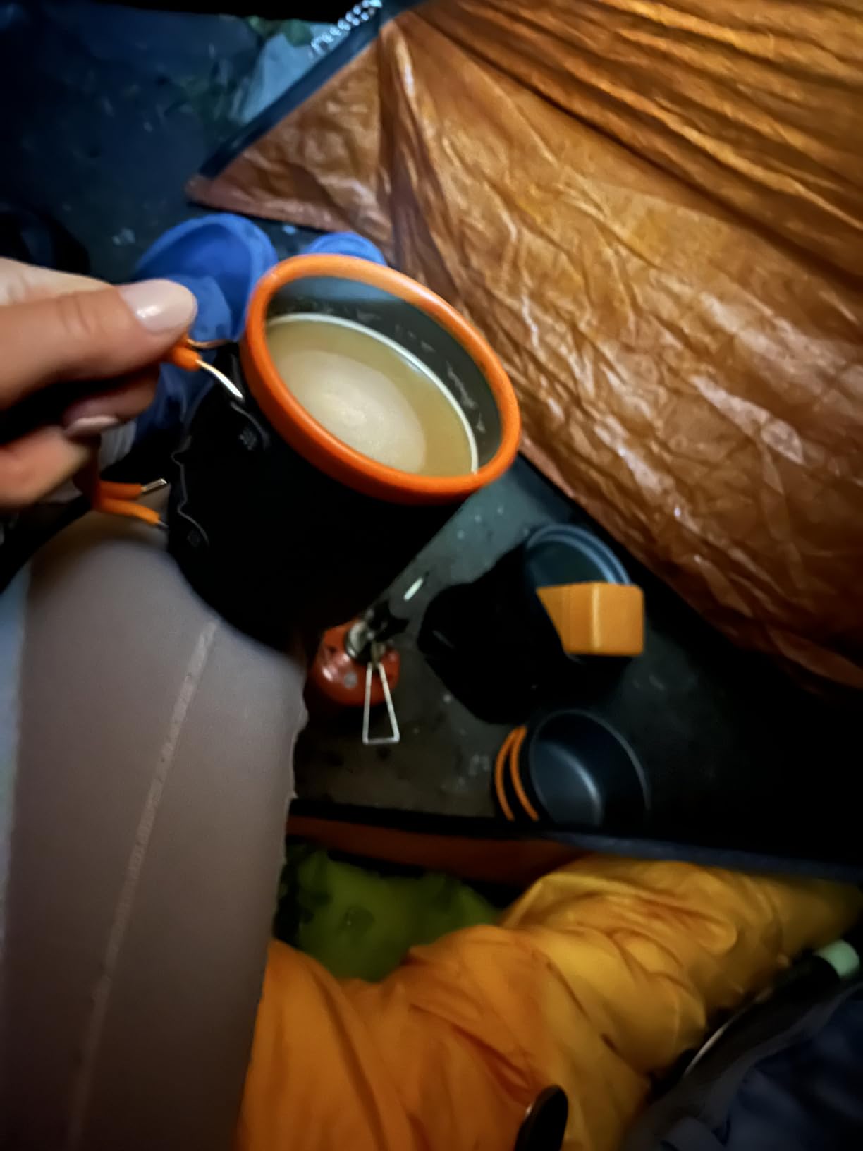 Odoland Camping Pots with Heat Exchanger Camping Cooking Set with Portable Camping Stove Camping Mess Kit Include Mug, Folding Utensil Set, Canister Stabilizer for Backpacking Outdoor Hiking & Picnic customer photo 2