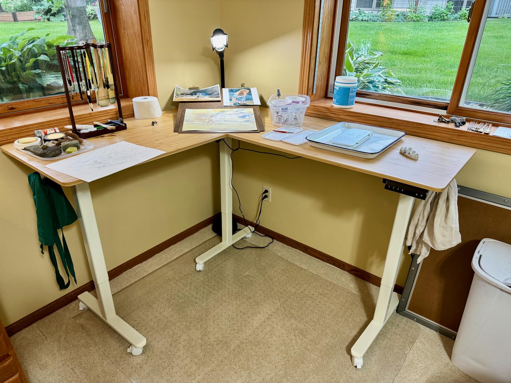 Claiks L Shaped Standing Desk Dual Motor 63x55 Inch Bamboo | Height Adjustable 28.5 to 47.2 Inches, 220lbs Capacity, Sturdy Steel Frame, Splice Board Included customer photo 1
