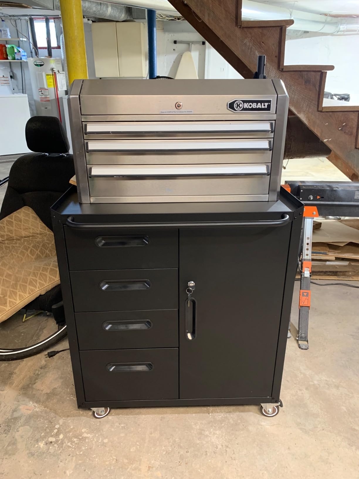 Metal Storage Cabinet for Garage, Tool Cabinet, Utility Cabinet | Wheeled, Rolling Tool Cabinet, 4 Drawers, 1 Door Lockable, Top Countertop, Assembly Required, Black & Grey customer photo 1