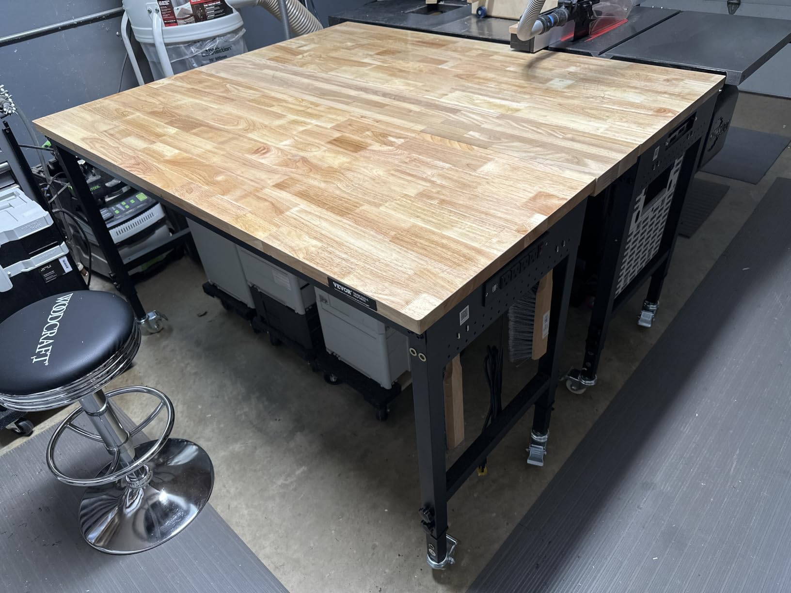 VEVOR Workbench, 48-inch Garage Workbench with Drawer Storage & Wheels, 1500 lbs Load Capacity Workshop Bench on Wheels, Heavy Duty Oak Wood Top Work Table for Garage, Workshop, Office, and Home customer photo 1
