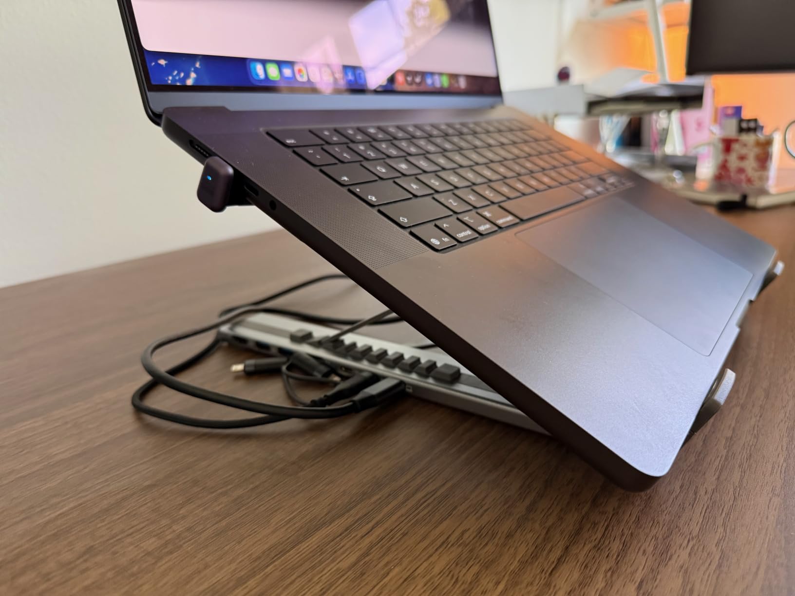 Laptop Stand with Docking Station, 8 in 1 USB C Hub HDMI Portable Laptop Stand for Desk with USB Ports, Multiport USBC Dock Stands Foldable Adjustable Computer Riser Holder Dongle for MacBook customer photo 1