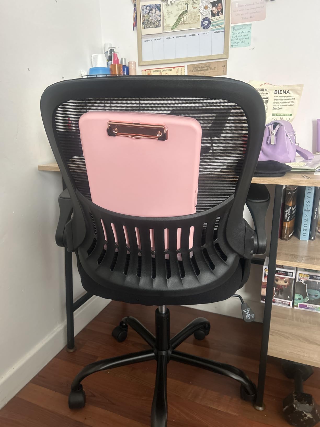 Sweetcrispy Ergonomic Home Office Chair, Computer Desk Chair | Comfy Lumbar Support, Mid-Back Mesh, 360° Swivel, Flip-up Arms Rolling Work, Student Study, Pink customer photo 1
