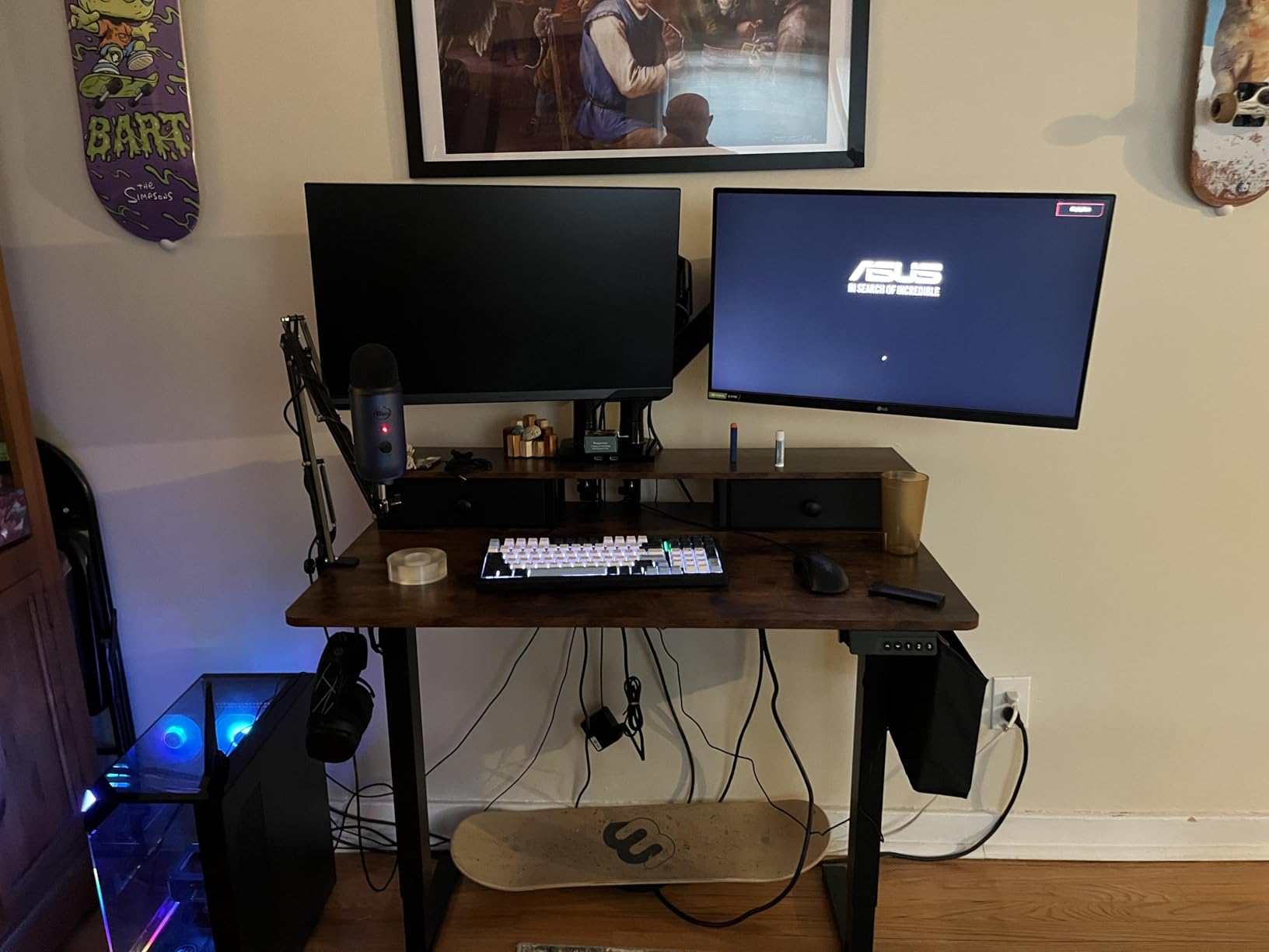Electric Standing Desk Adjustable Height - 40 Inch Sit Stand Desk with Storage Drawers, Small Standing Desks with Shelf Monitor Stand, Kids Girls Computer Desks for Bedroom Home Office, Rustic Brown customer photo 2