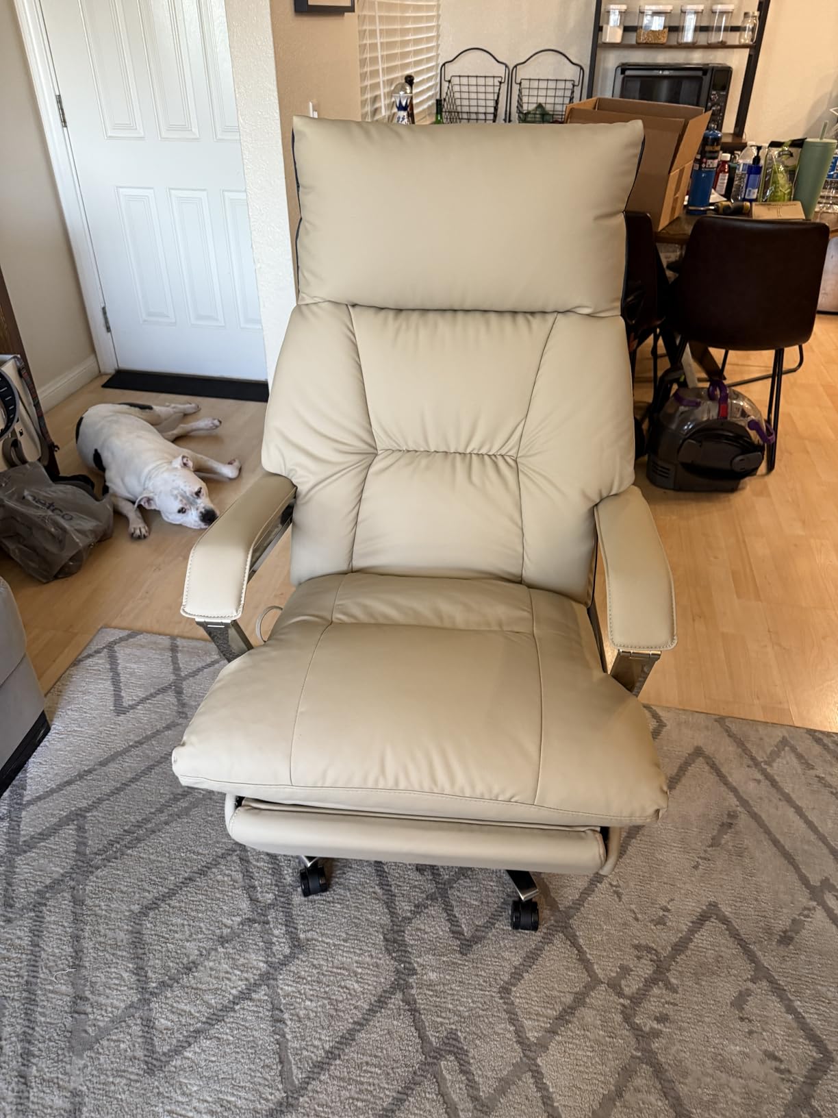 M80A Dual Motor Electric Executive Office Chair with Footrest, Comfortable Reclining Office Chair Wide Seat, Big and Tall Ergonomic Leather Home Office Desk Chair (Beige, No Massage) customer photo 1