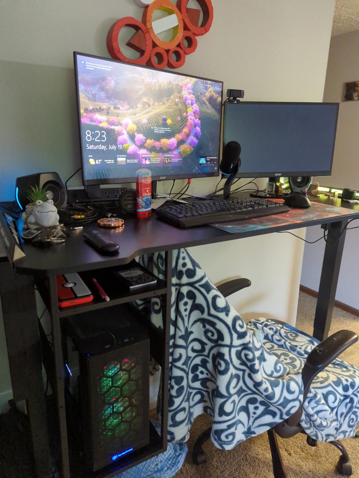Gaming Standing Desk with LED Lights & Host Shelf, 55