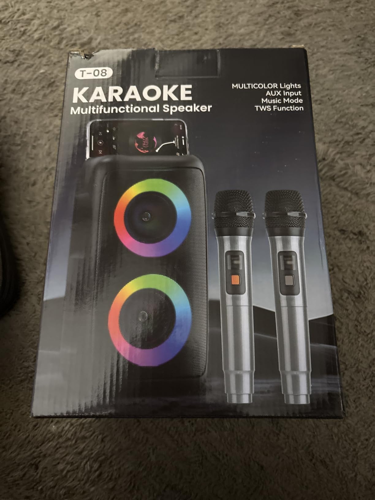 Bluetooth Speaker with 2 Wireless Microphones - Big Party Speaker for Adults Kids Karaoke with Lights - Portable Rechargeable Home Theater Systems Support TWS/AUX/USB/TF Card for Home Party Gift customer photo 2