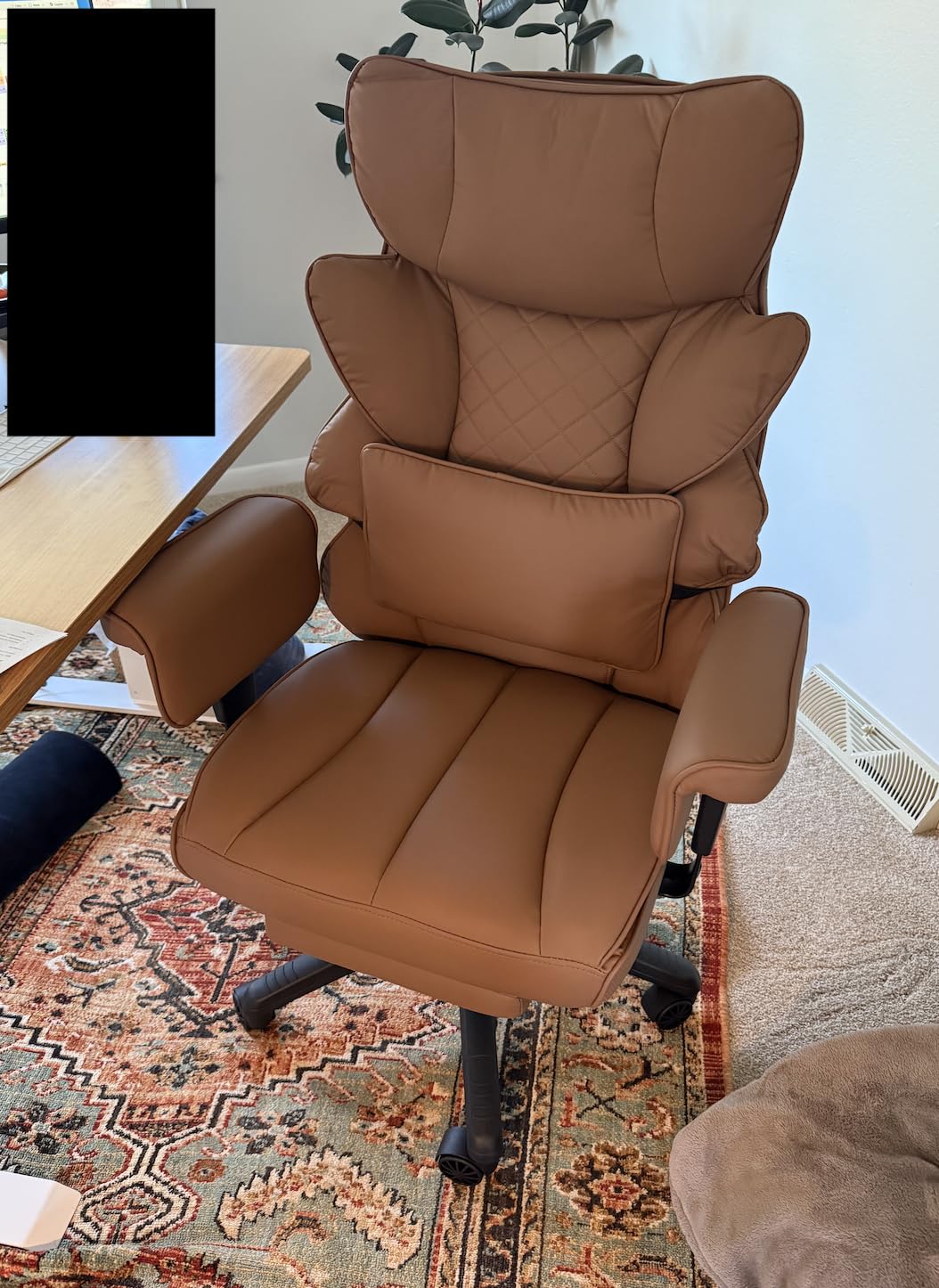 Dowinx Big and Tall Office Chair with Pocket Spring Cushion, High Back Computer Gaming Chairs with Adjustable Armrests, Executive Desk Chairs with Lumbar Support and Footrest, PU-Brown customer photo 2