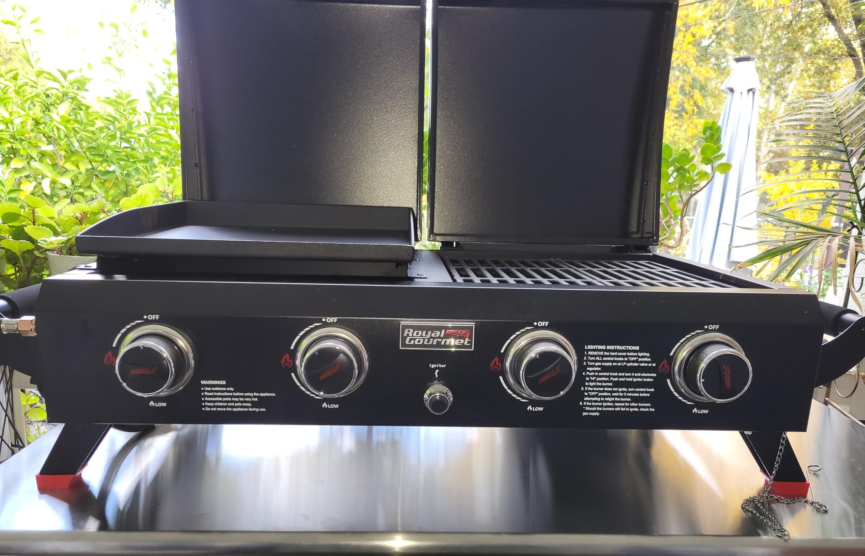 Royal Gourmet GD4002TP 4 Burner Propane Gas Grill and Griddle Combo with Hood, 2-in-1 Portable Grill Griddle Combo with 40,000 BTUs Output for Camping, Tailgating, Backyard, Black customer photo 2