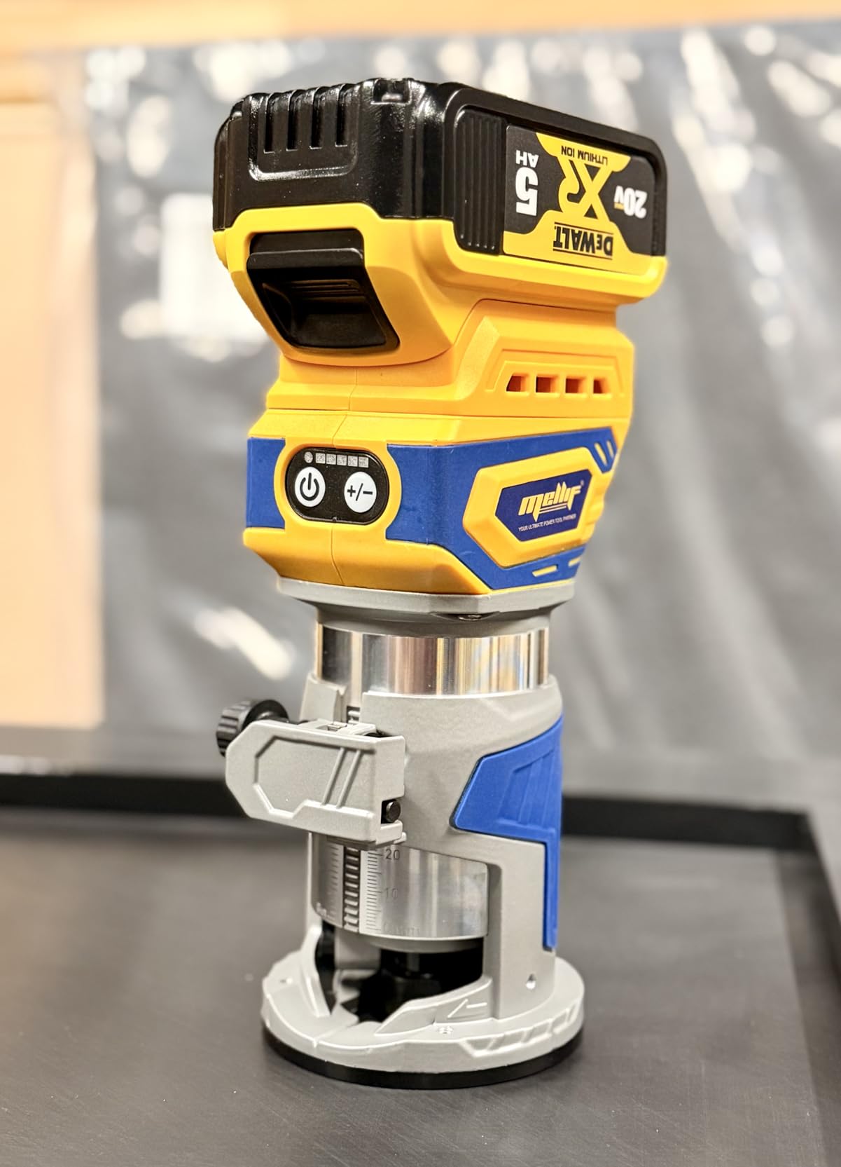 Cordless Brushless Wood Router Compatible with Dewalt 20V 60V Battery, Compact, 5 Speed, 28000RPM, 600W, Fixed Base, 12PCS 1/4