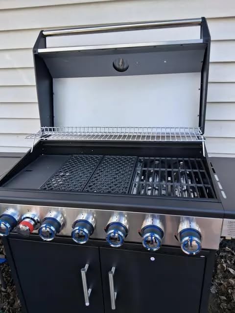 Brand-Man 6-Burner Propane Gas Grill with 12,000 BTU Infrared Sear Side Burner, Porcelain-Enameled Cast Iron Diamond-Pattern Grates & Griddle, 624 Sq.In. BBQ Station customer photo 2