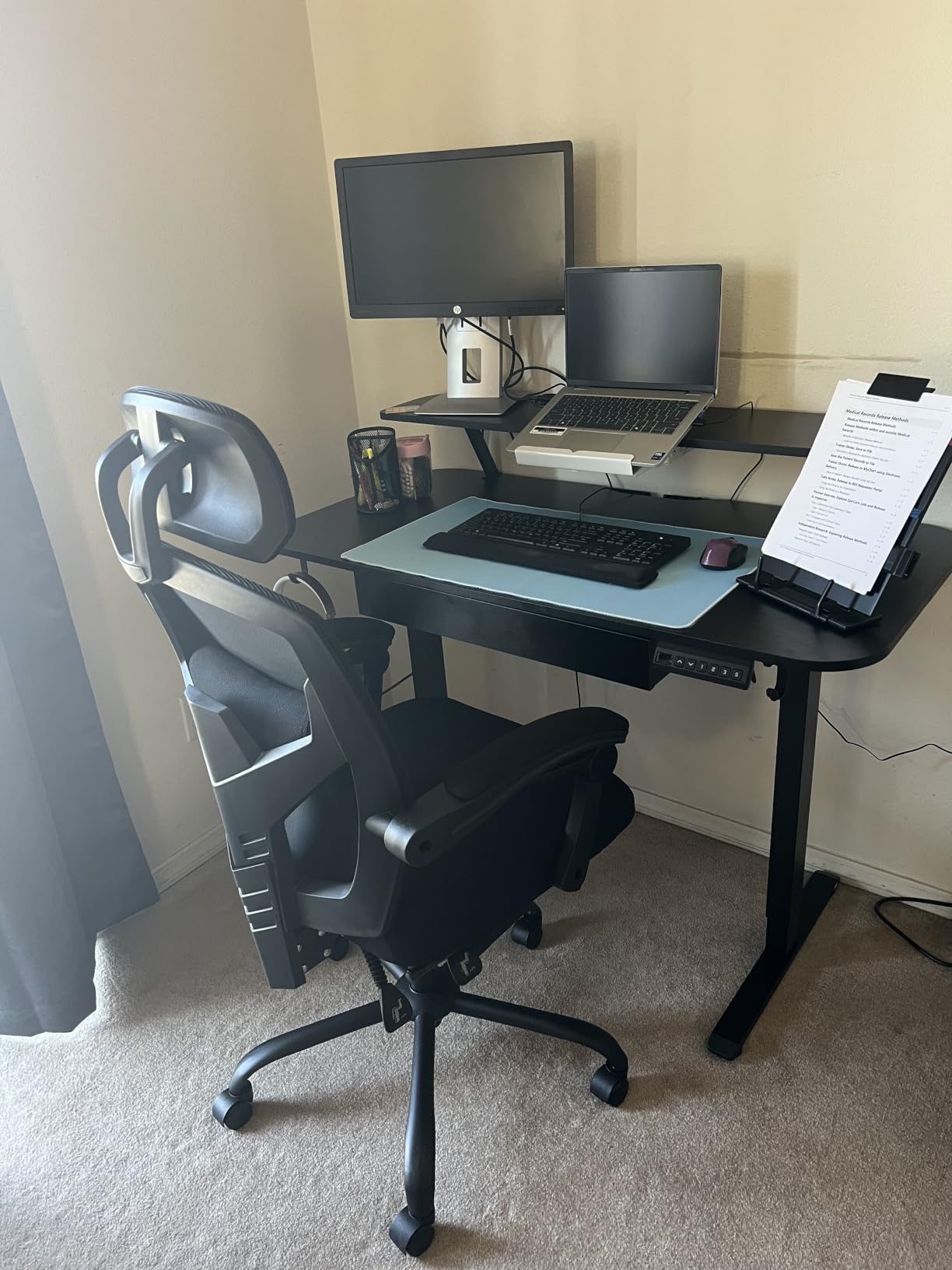 COMHOMA Electric Standing Desk with Drawers, 48 x 24'' Sit Stand up Desk with Monitor Stand, Laptop Stand, Height Adjustable Ergonomic Home Office Computer Desk with Memory Preset Controller customer photo 2