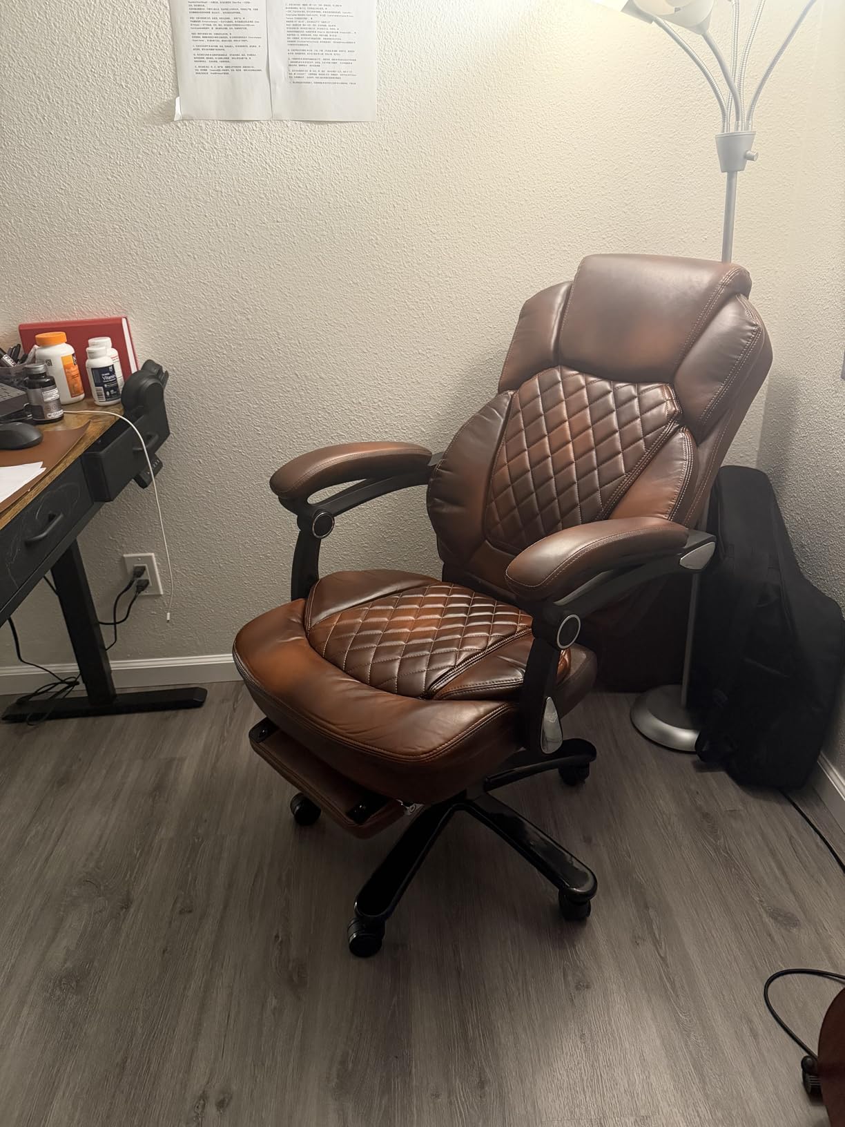 Plus Size Leather Reclining Office Desk Chair with Footrest Brown | 160 Degree Fully Recline, Height Adjustable, High Back, Big Tall Managerial Executive Chair, Faux Leather, Mid-Century customer photo 2