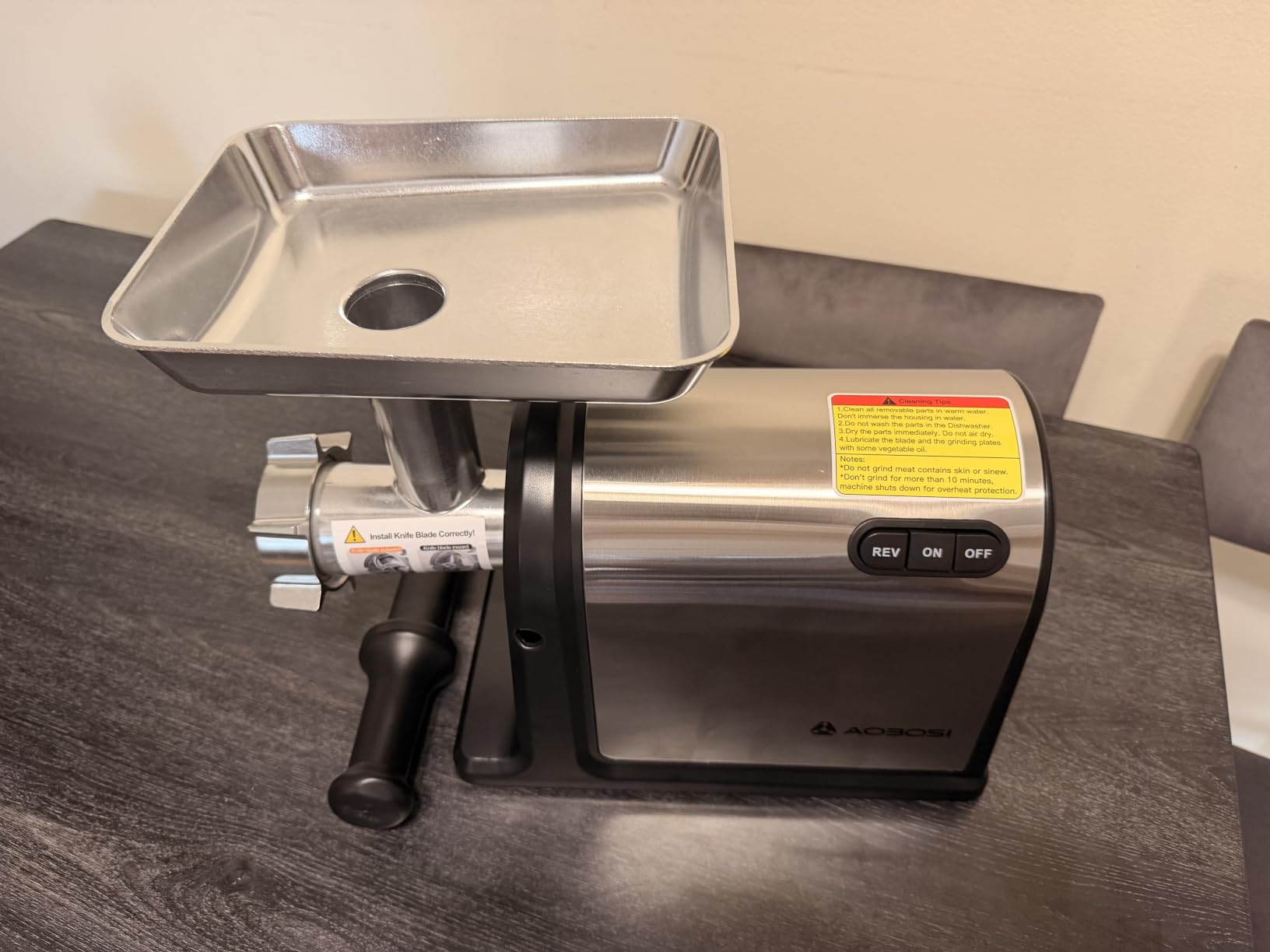 AAOBOSI Heavy Duty Stainless Steel Meat Grinder | 3000W Max | 3 Plates | 3 Sausage Stuffers | Stainless Steel Blade | Kubbe Maker | One-Button Control customer photo 1