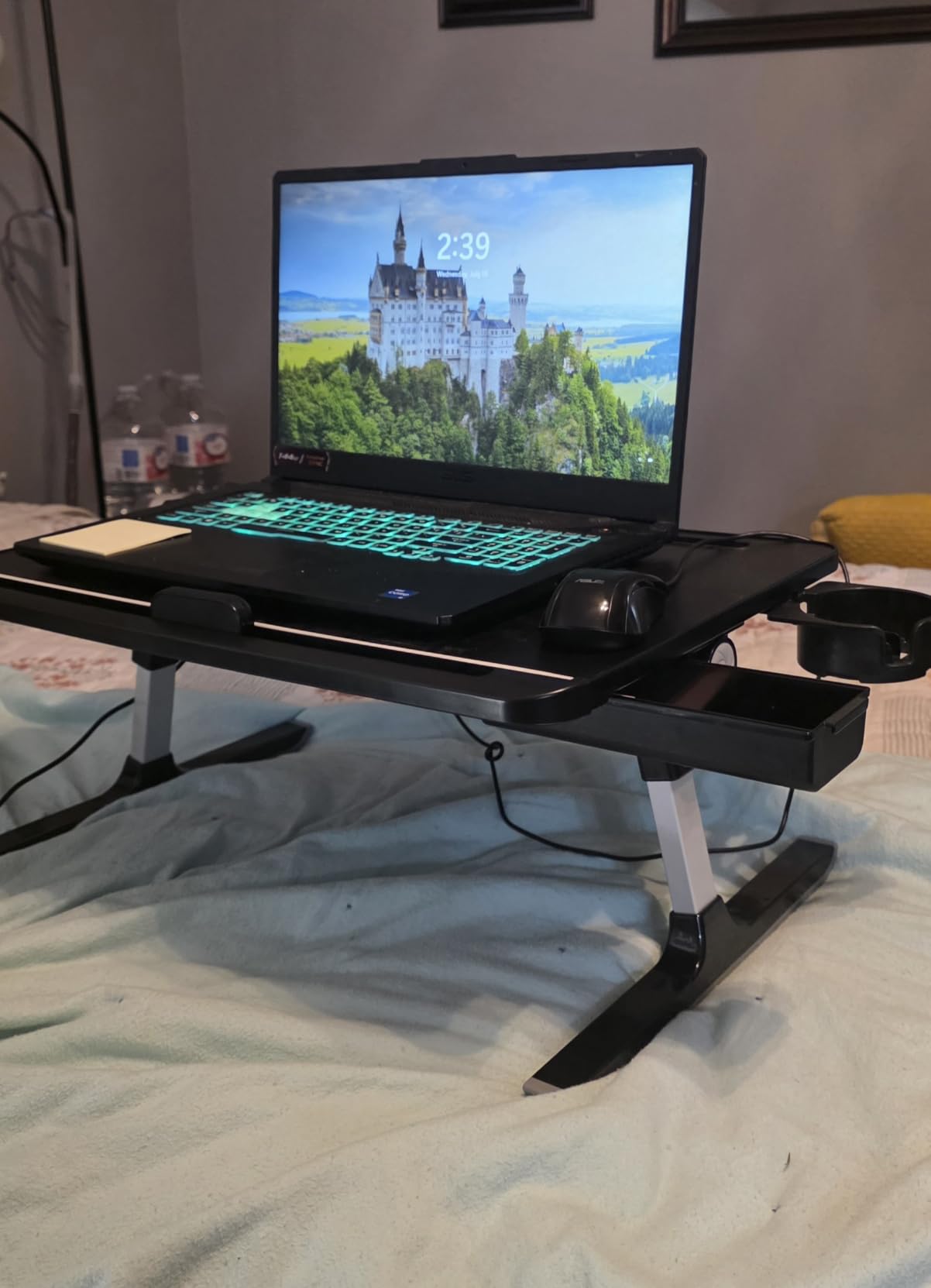 SONGMICS Bed Laptop Desk, Foldable Bed Desk for Laptop, 15.7 x 22 Inches Large Desktop, 120° Stepless Tilt, Adjustable Height, Cup Holder, Tray, Portable Bed Sofa Table, Ink Black ULLD113BC01 customer photo 1