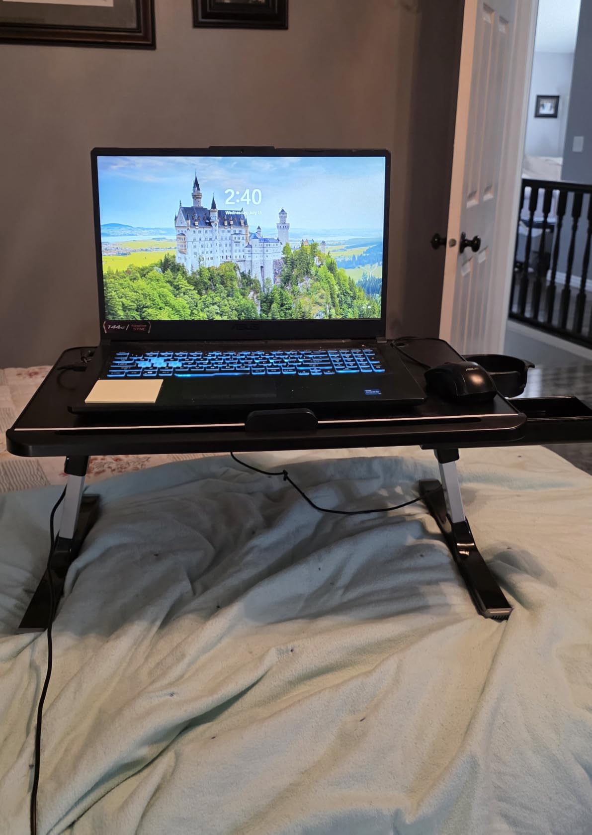 SONGMICS Bed Laptop Desk, Foldable Bed Desk for Laptop, 15.7 x 22 Inches Large Desktop, 120° Stepless Tilt, Adjustable Height, Cup Holder, Tray, Portable Bed Sofa Table, Ink Black ULLD113BC01 customer photo 2