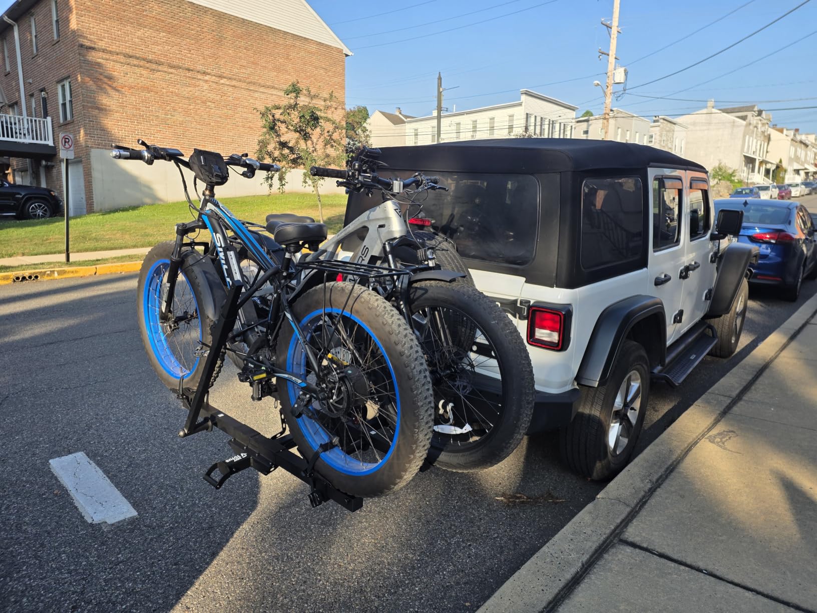 JOYTUTUS Hitch Ebike Rack with Ramp, 200 LBS Capacity for 2 E-Bikes | Pin-Free Tilt Fold Design, Easy Loading Ramp, Dual Keyed Locks, 2 inch Receiver, Fits 5 inch Fat Tires, Fits Cars SUVs Trucks customer photo 2