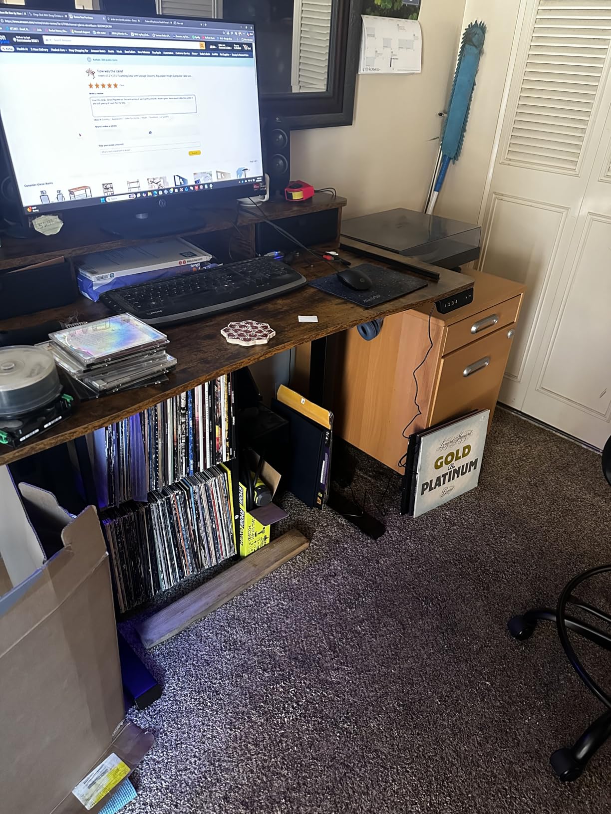 Veken 47x28 in Electric Standing Desk with Drawers, Adjustable Table, Brown | Stand up Computer Desk for Home Office, Work & Study, with Storage, 3 Memory Presets, Cable Organizer, Hook, and Quiet Lift. customer photo 1