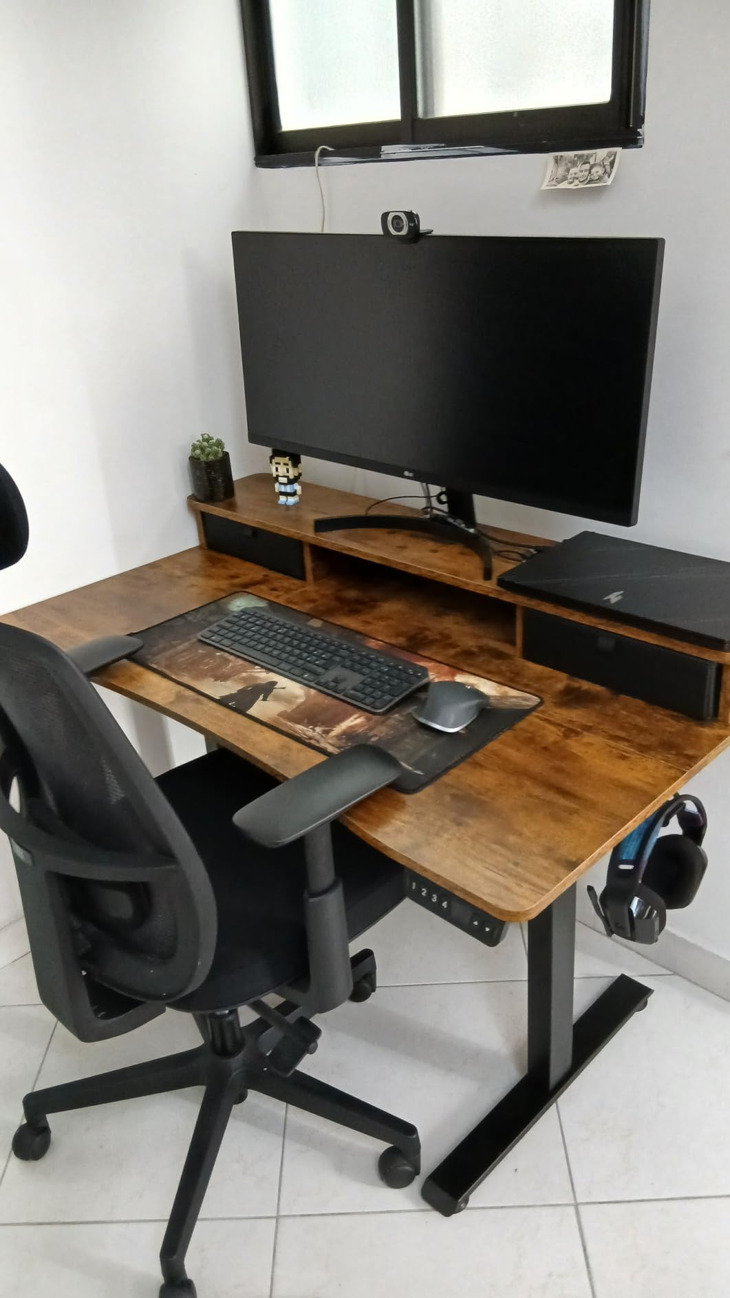 Veken 47x28 in Electric Standing Desk with Drawers, Adjustable Table, Brown | Stand up Computer Desk for Home Office, Work & Study, with Storage, 3 Memory Presets, Cable Organizer, Hook, and Quiet Lift. customer photo 2