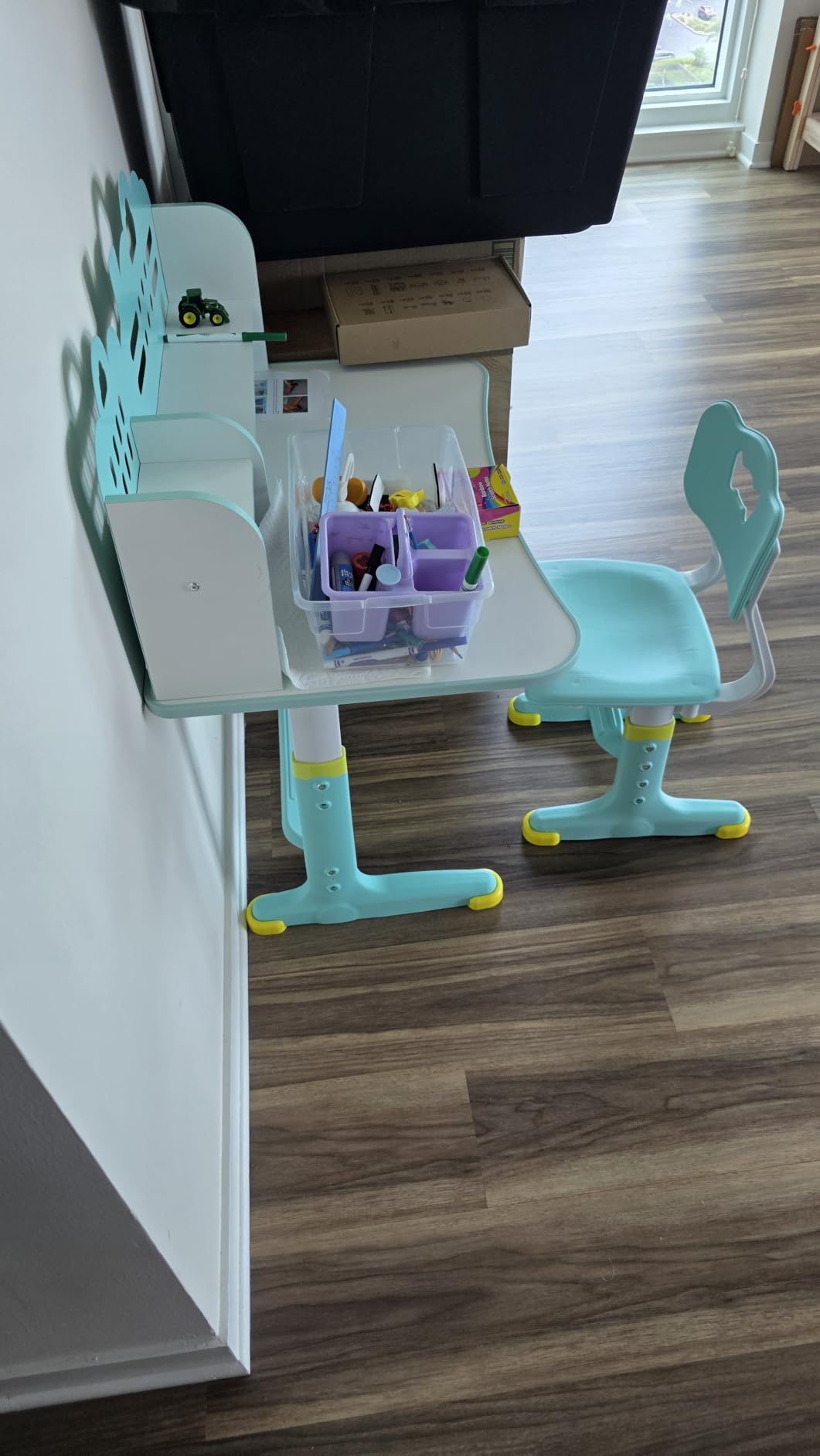 Kids Desk and Chair Set Grey, Height Adjustable Study Desk | 0-50° Tiltable Desktop|Ergonomic Chair|Storage Drawer & Book Stand for Kids Ages 3-12 customer photo 1