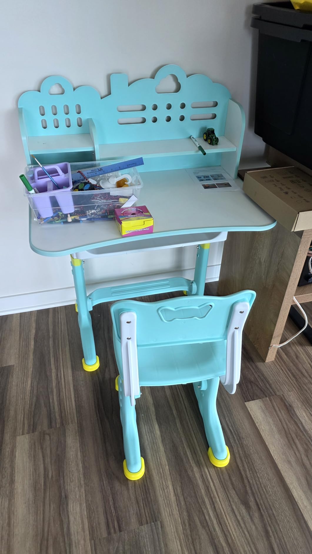 Kids Desk and Chair Set Grey, Height Adjustable Study Desk | 0-50° Tiltable Desktop|Ergonomic Chair|Storage Drawer & Book Stand for Kids Ages 3-12 customer photo 2